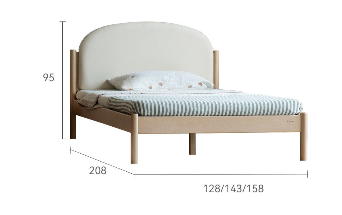 Organic Solid Wood Children's Bed - Birch & Beech Frame with Premium Leather Accents | Safe, Non-Toxic Toddler Bed for Nursery, Bedroom & Montessori Rooms