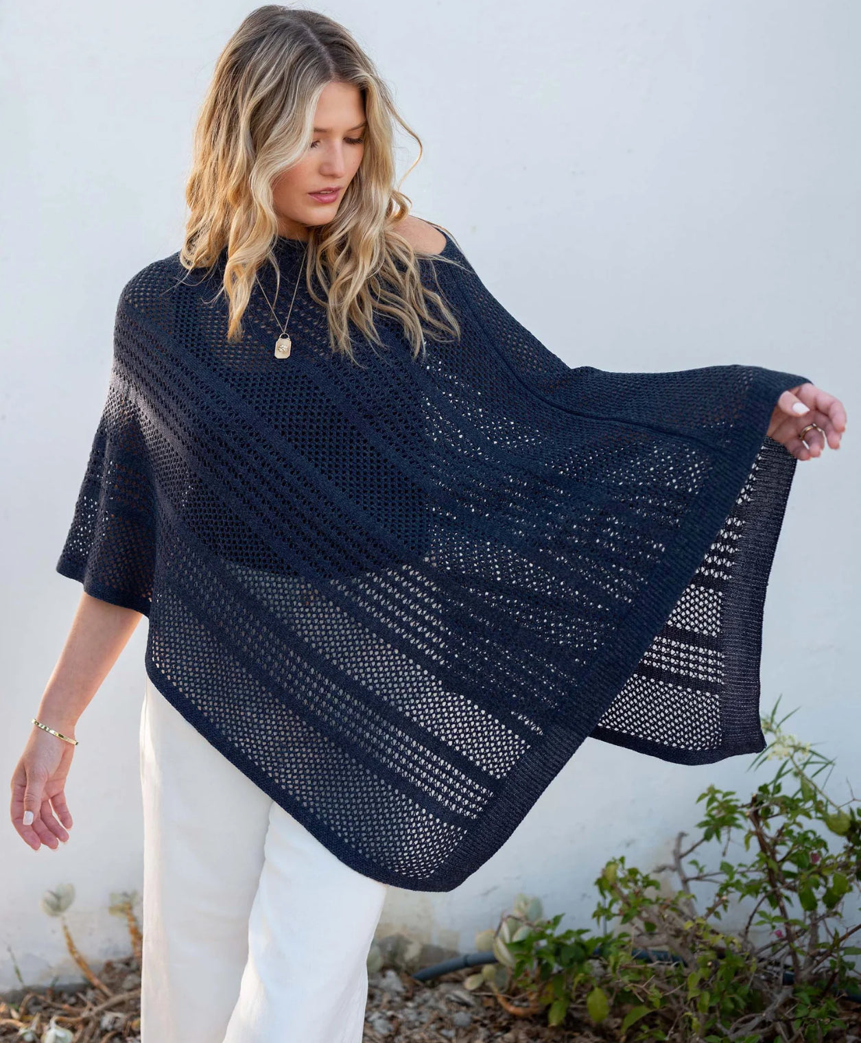 Celeste Crochet Poncho for Women - Soft Navy Blue Handmade Knit Shawl Wrap - Perfect for Fall, Winter & Boho Fashion