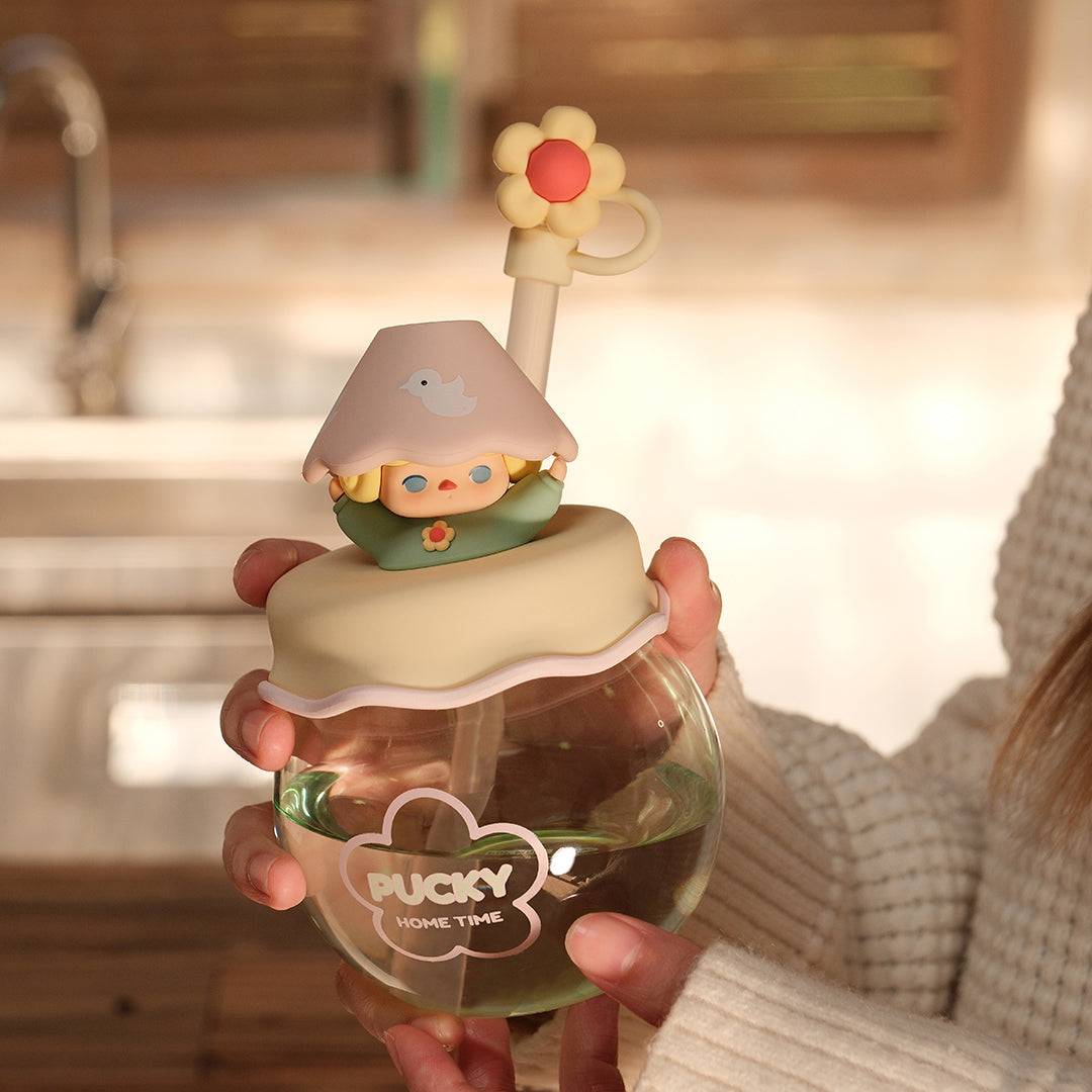POP MART Pucky Home Time Series Straw Cup - Cute Cartoon Character Water Bottle for Kids & Adults - Perfect for School, Office, Travel & Outdoor Activities