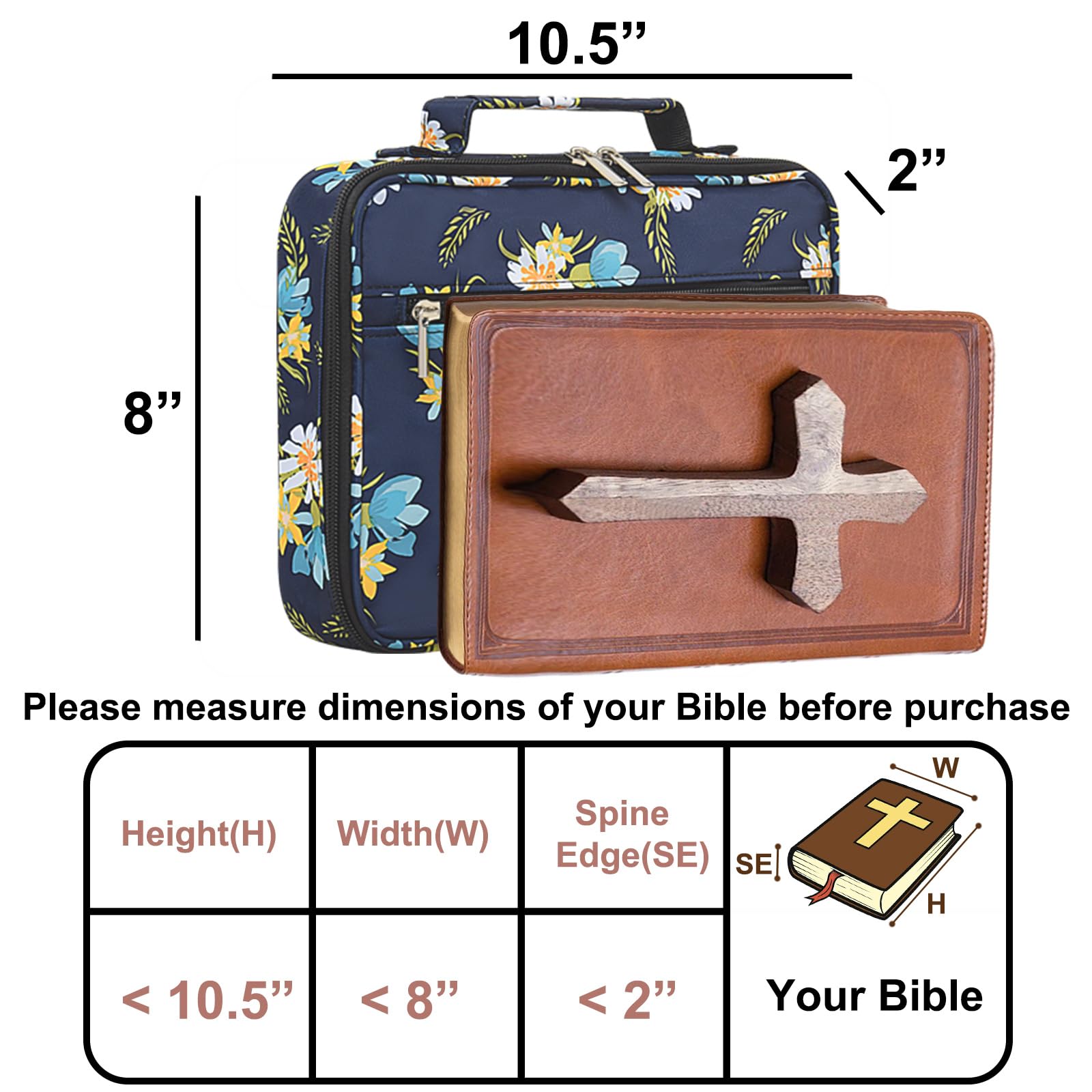 HAWGON Bible Cover for Women & Men - Large Multi-Functional Bible Case with Detachable Pen Slots, Religious Book Organizer for Church, Bible Study, Office & Travel - Perfect Gift for Christian Devotion (Navy Floral Design)