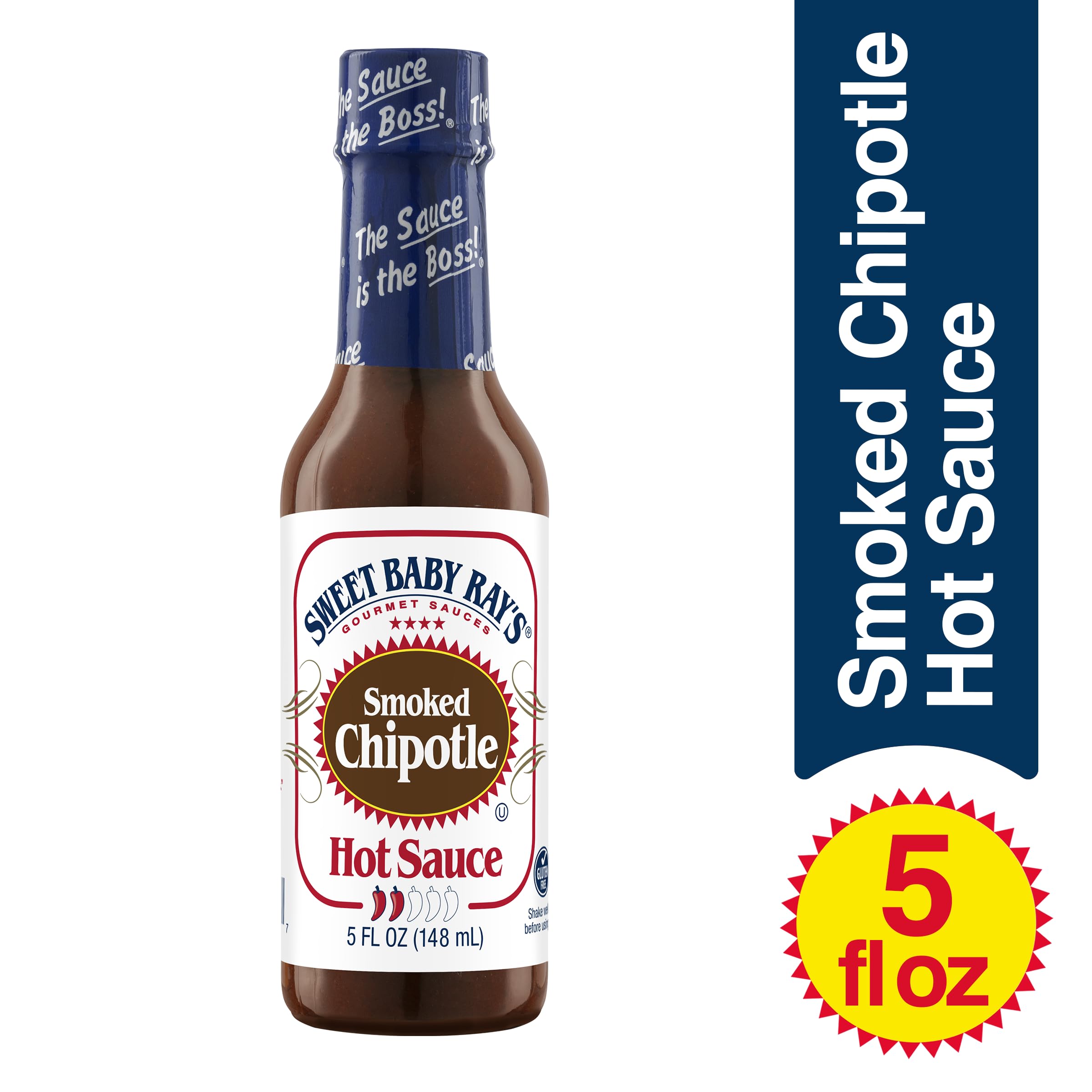 Sweet Baby Ray’s Smoked Chipotle Hot Sauce - 5 Fl Oz (Pack of 4) | Spicy BBQ Glaze for Wings, Ribs & Tacos | Bold Flavor for Grilling & Dipping