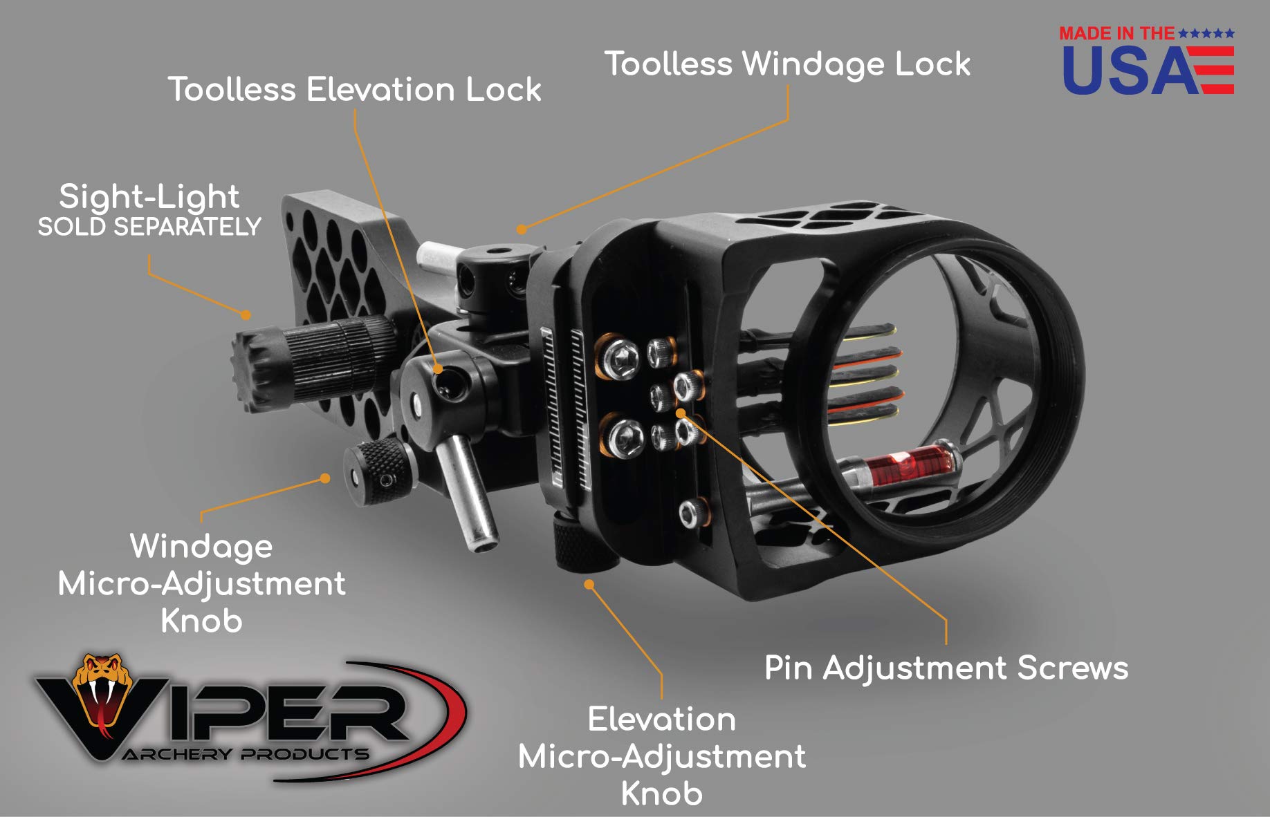 Viper Archery Diamondback 5 Pin Bow Sight - VDBMT19 for Hunting & Target Practice | Adjustable Fiber Optic Sight for Compound Bows