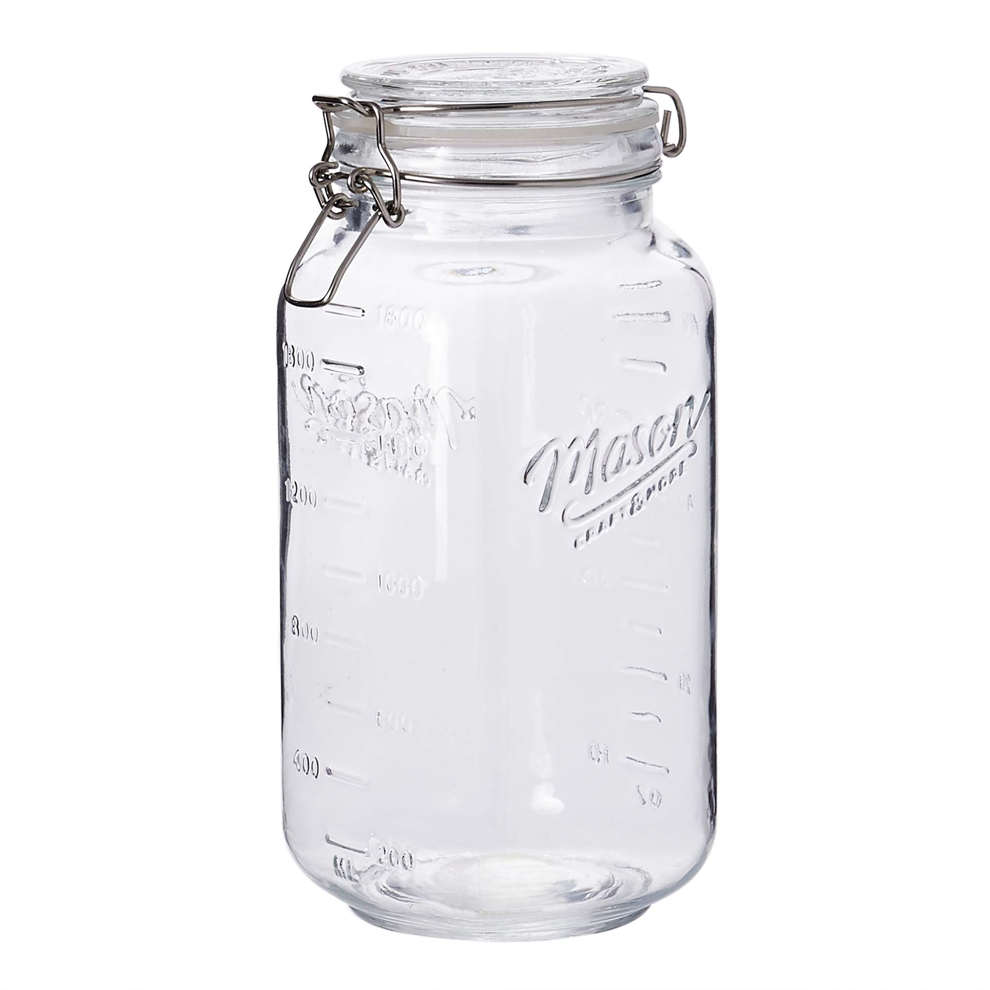 Mason Craft & More 67oz (2 Liter) Airtight Clear Glass Clamp Jar for Kitchen Food Storage - Perfect for Dry Goods, Spices, Coffee, Tea & Pantry Organization