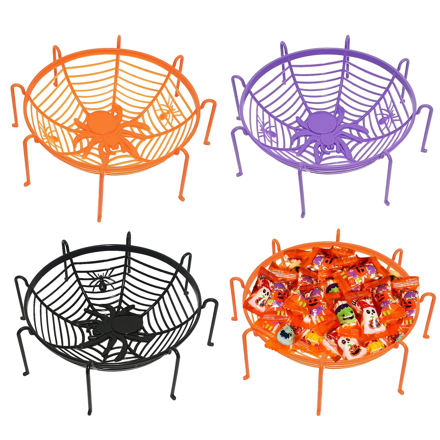 3 Pack Spider Halloween Candy Bowl - Large Plastic Trick or Treat Serving Dish for Porch Decorations, Spooky Party Supplies & Candy Holder - Perfect for Halloween Decor, Trick-or-Treating & Themed Parties
