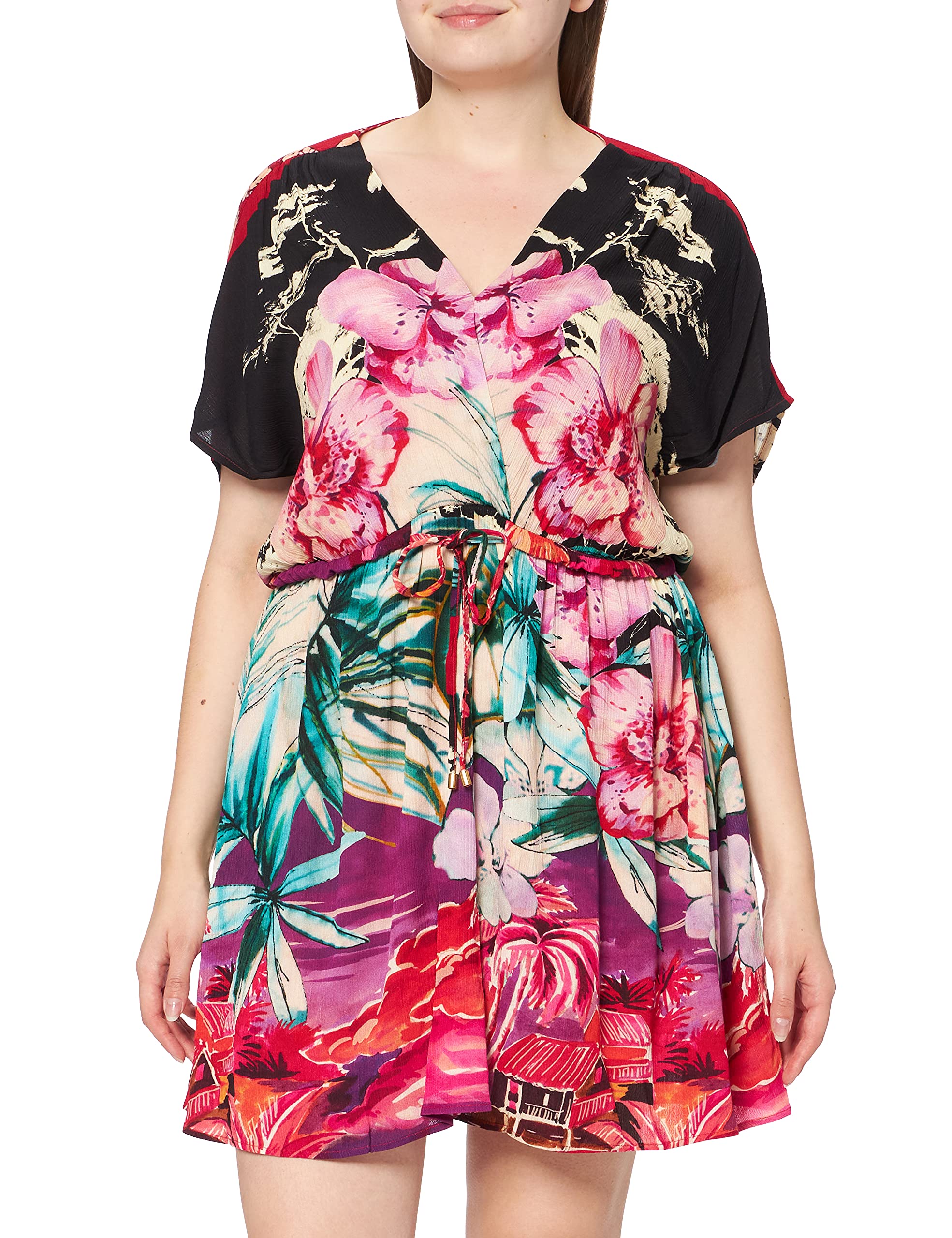 Desigual Women's Summer Floral Print Short Sleeve Dress - Casual & Party Wear for Beach, Vacation & Date Nights