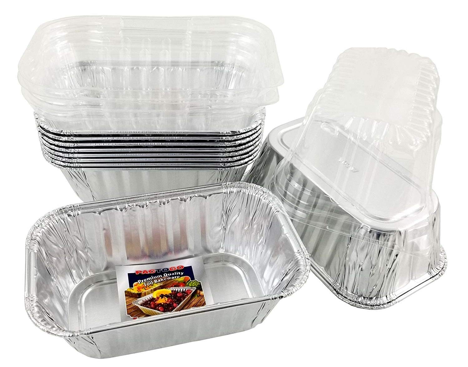 PACTOGO 1 lb Disposable Aluminum Foil Mini Loaf Pans with Clear Dome Lids - 200 Sets Pack for Baking, Meal Prep & Party Food Storage - Perfect for Cupcakes, Brownies & Holiday Treats