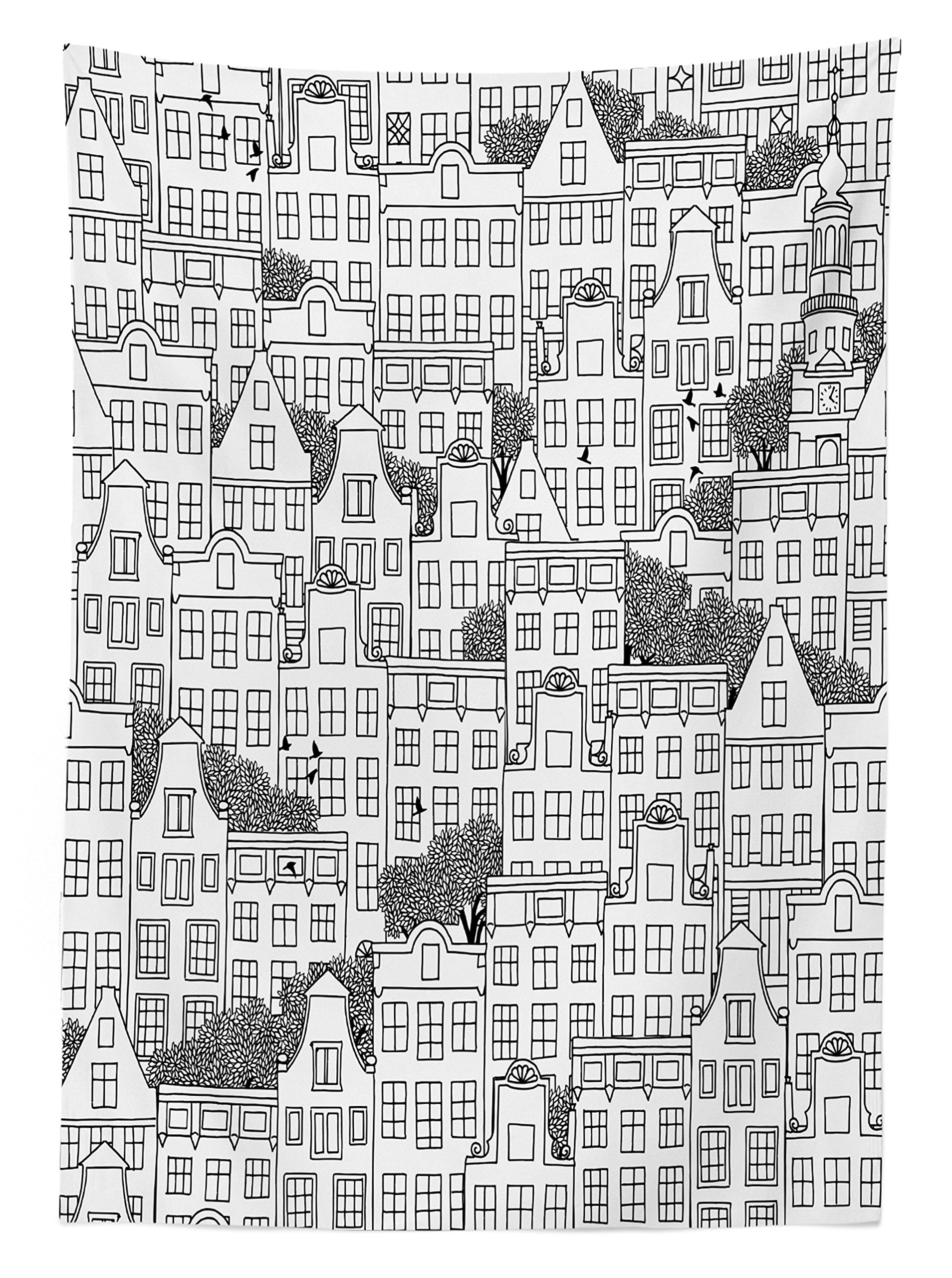 Ambesonne Urban Outdoor Tablecloth - Modern Dutch Style European Houses Sketch, Washable Picnic Table Cover 58