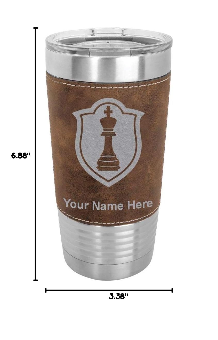 LaserGram 20oz Vacuum Insulated Stainless Steel Tumbler Mug with Personalized Engraving - Chess King Design, Faux Leather & Rustic Finish - Perfect for Coffee, Tea & Cold Drinks at Home, Office or Travel