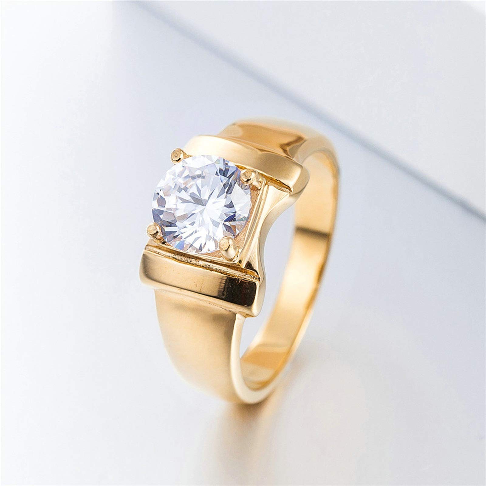 Stainless Steel Men's Punk Ring - Single Zircon Polished Wedding Band with Cubic Zirconia in Gold Tone | Durable & Stylish Seal Ring for Men | Perfect for Weddings, Engagements, and Punk Fashion