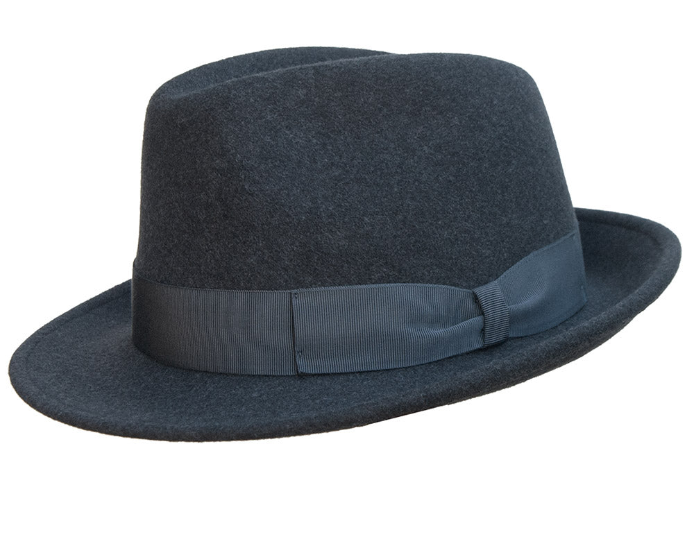 Premium Italian Wool Felt Trilby Hat for Men - Foldable Char Grey Classic Fedora Style - Perfect for Weddings, Business & Casual Outfits