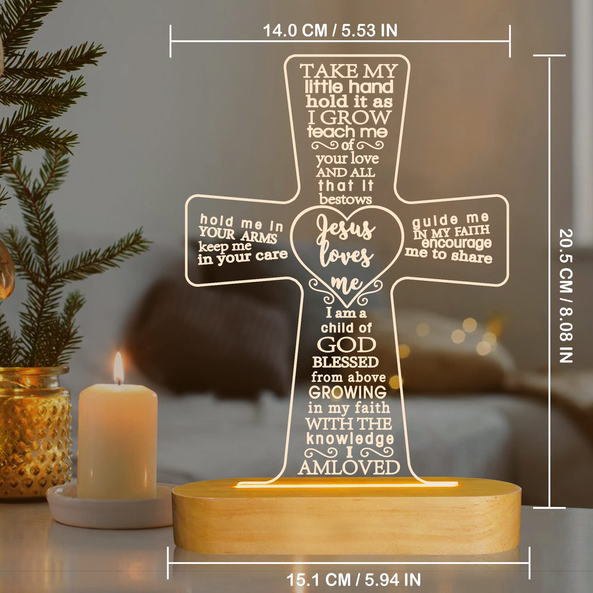 Lampeez Baptism Gift - Wooden Cross Night Light for Kids, USB-Powered Illusion Lamp for Bedroom Decor, Christening & Dedication Gift for Boys & Girls | Perfect for Nursery, Kids' Room & Holiday Decorations