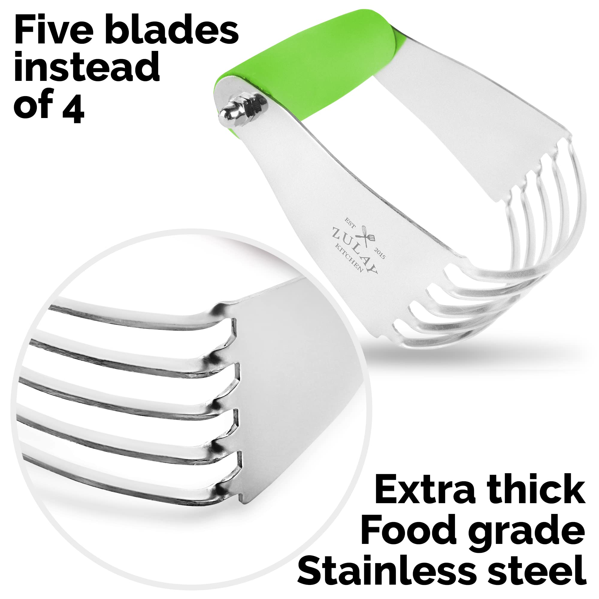 Premium Stainless Steel Dough Blender & Pastry Cutter - Heavy Duty Baking Tool with Sharp Blades for Pie Crusts, Cookies & Biscuits | Ideal for Home Bakers & Professional Kitchens | by Zulay Kitchen in Light Green