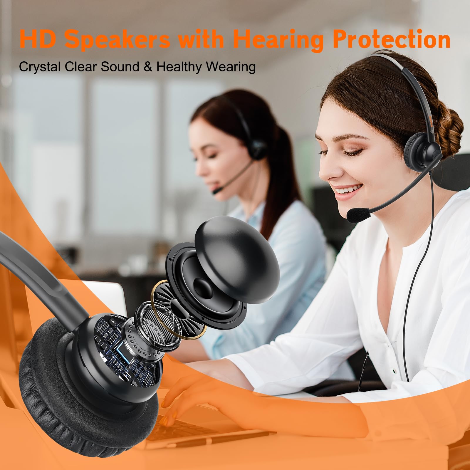Noise Cancelling Corded Telephone Headset with Clear Mic - U10P RJ9 Plug Compatible with Polycom, Panasonic, Siemens, VVX, Avaya, Nortel & Mitel IP Phones - Perfect for Call Centers, Offices & Remote Work