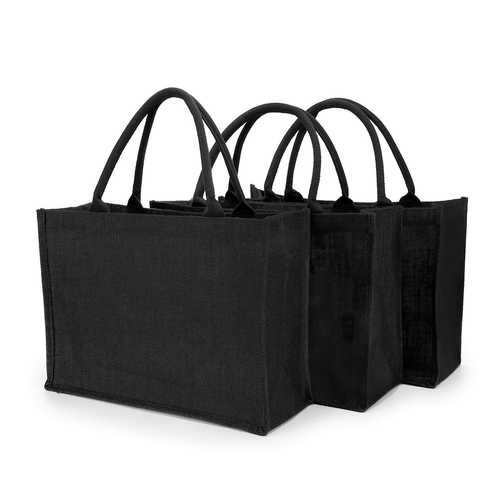 Segarty 3 Pack Large Black Burlap Jute Reusable Canvas Tote Bags with Handles - Eco-Friendly Blank Bulk Totes for Bridesmaid Wedding Favors, Women's Grocery Shopping, Bachelorette Party & Beach Trips | Perfect for Farmers Market, Picnics & Everyday Use