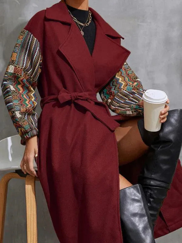 Women's Wool Lapel Coat - Loose Fit Long Trench Coat for Fall & Winter - Elegant Outerwear for Office, Dating & Casual Wear