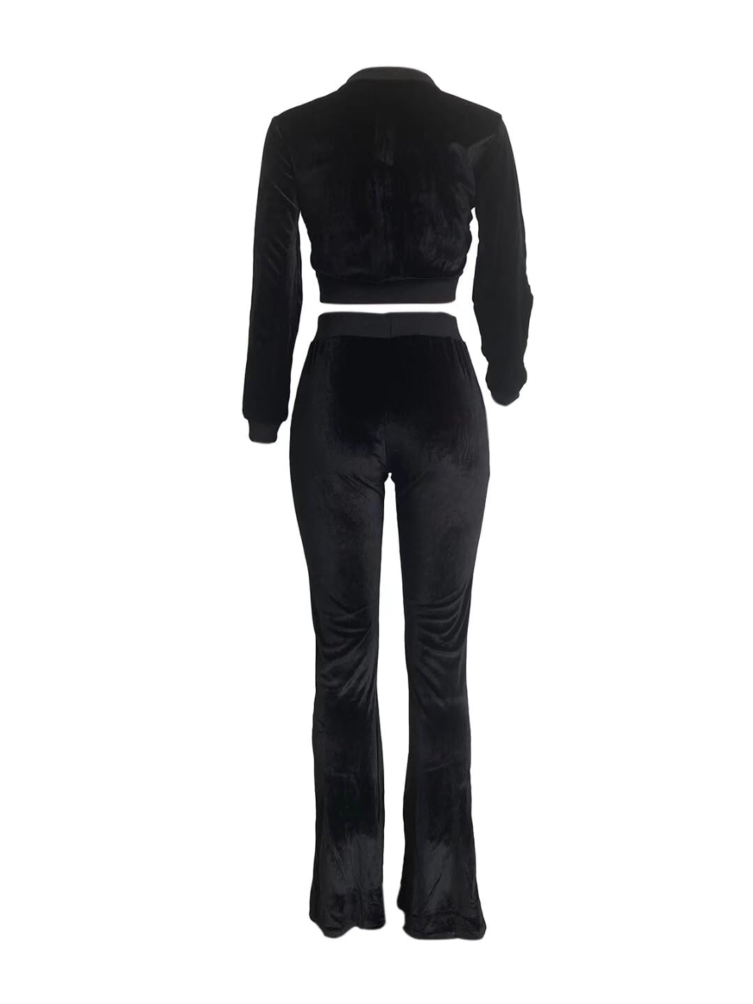 Women's 2-Piece Velour Tracksuit Set - Crop Jacket & Flare Pants | Lounge Wear, Gym Outfits & Street Style Fashion for Comfort & Style