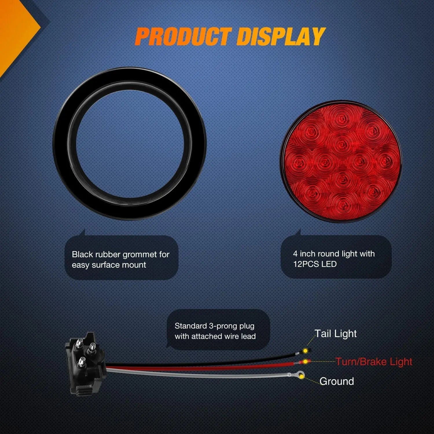 4 Inch Red Round 12 LED Tail Lights (2 Pairs) - Universal Fit for Cars, Trucks, SUVs, Motorcycles & Trailers - Waterproof & Durable Brake Lights for Night Driving Safety