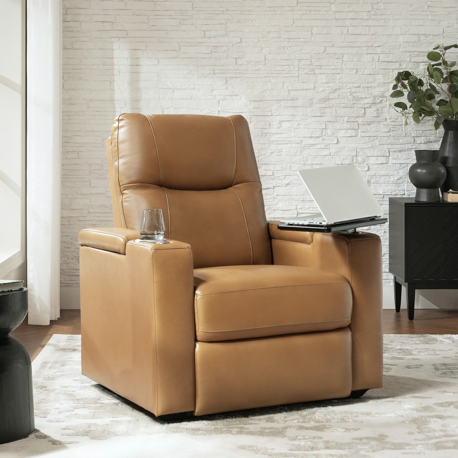 Iliana Electric Genuine Leather Recliner Chair with Side Table & Phone Holder - Power Lift Reclining Sofa for Living Room, Home Theater & Office Comfort
