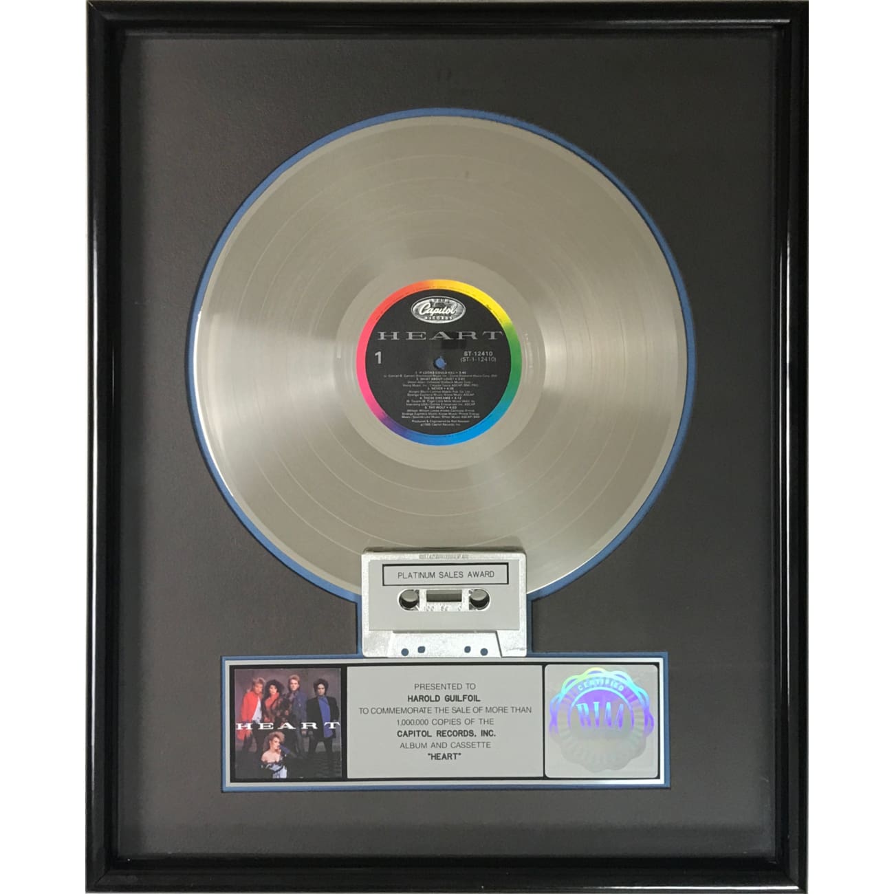Heart - Self-Titled (1985) RIAA Platinum Album Award - Vintage Music Collectible for Fans & Home Decor