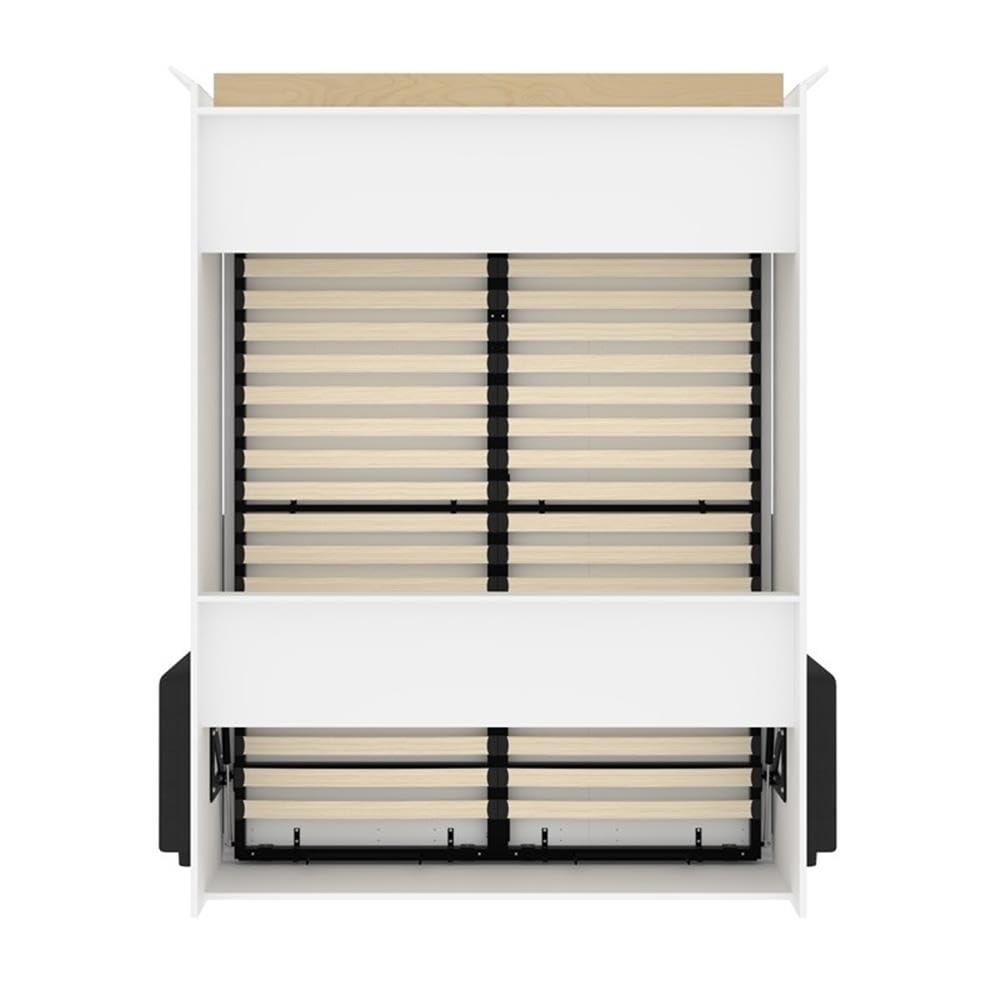Atlin Designs Wood Queen Murphy Bed with Nightstand in Bark Gray/White - Space Saving Wall Bed for Small Apartments, Guest Rooms & Home Offices