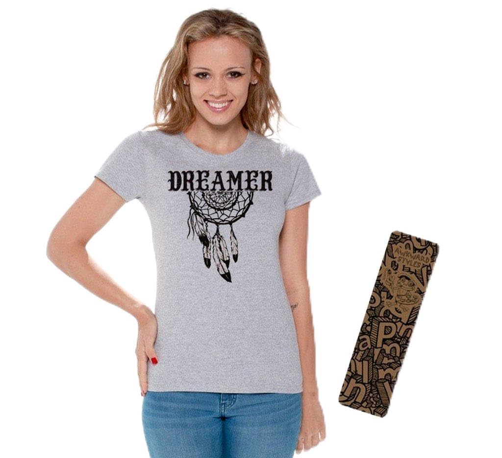 Awkwardstyles Women's Dream Catcher Graphic T-Shirt - Soft Cotton American Style Tee with Free Bookmark - Perfect for Casual Wear, Music Festivals & Boho Outfits