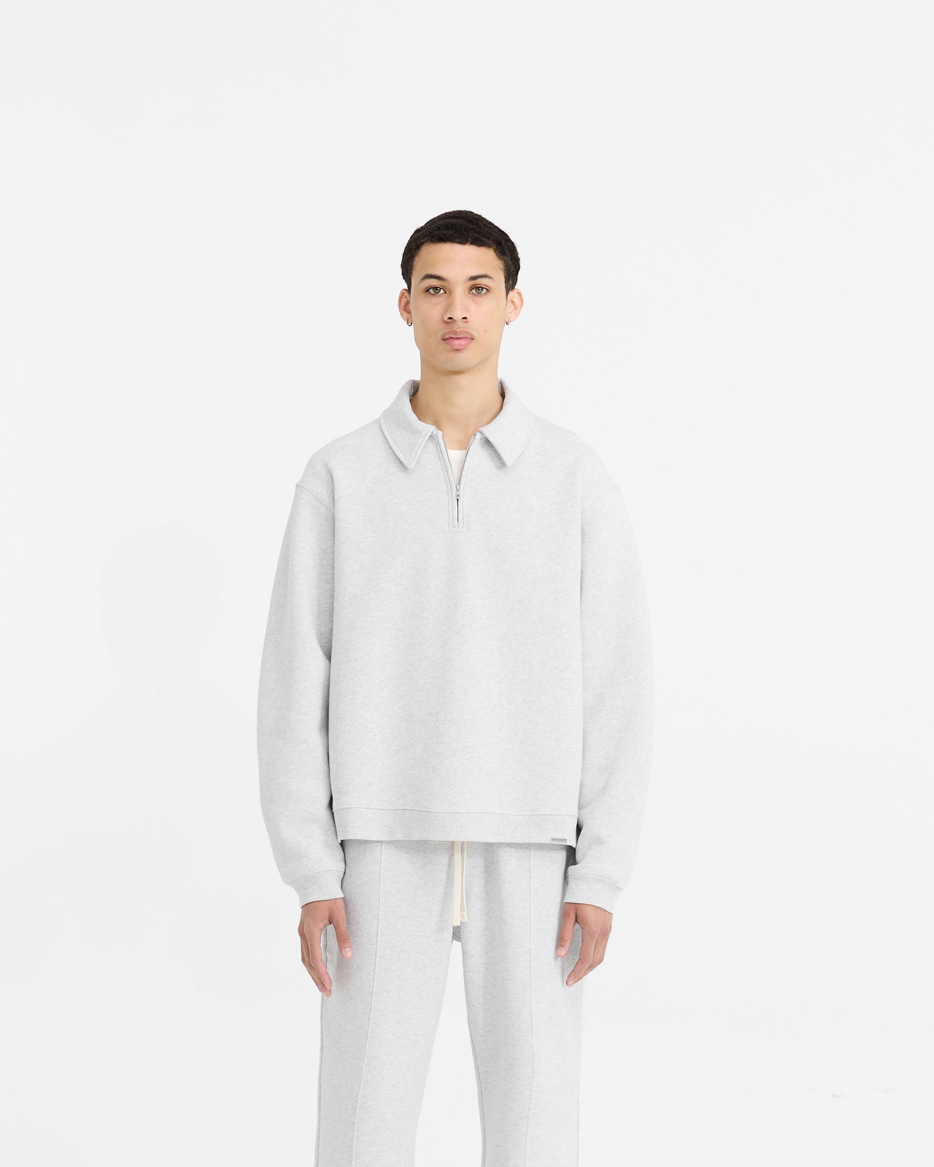 Initial Boxy Quarter Zip Sweatshirt | Ice Grey Marl | Casual Pullover for Men & Women | Perfect for Layering, Gym, and Everyday Wear