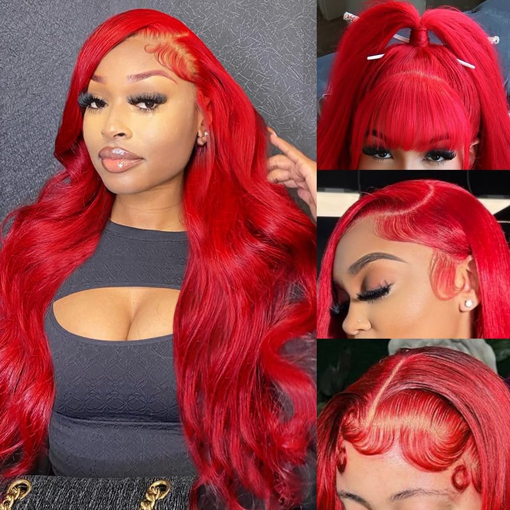 13x4 HD Lace Front Wig Human Hair - 30 Inch Red Body Wave Pre Plucked Glueless Wig 180% Density | Perfect for Cosplay, Halloween, Daily Wear & Special Occasions