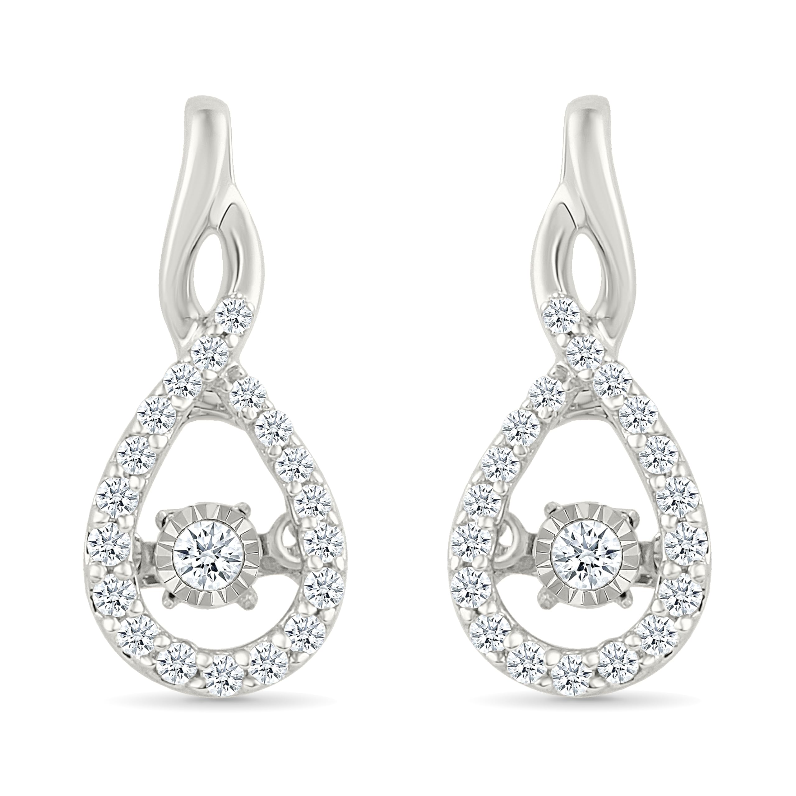 DGOLD Sterling Silver Round Diamond In Motion Fashion Earrings (1/3 cttw) - Elegant & Sparkling Jewelry for Women, Perfect for Parties, Weddings & Special Occasions