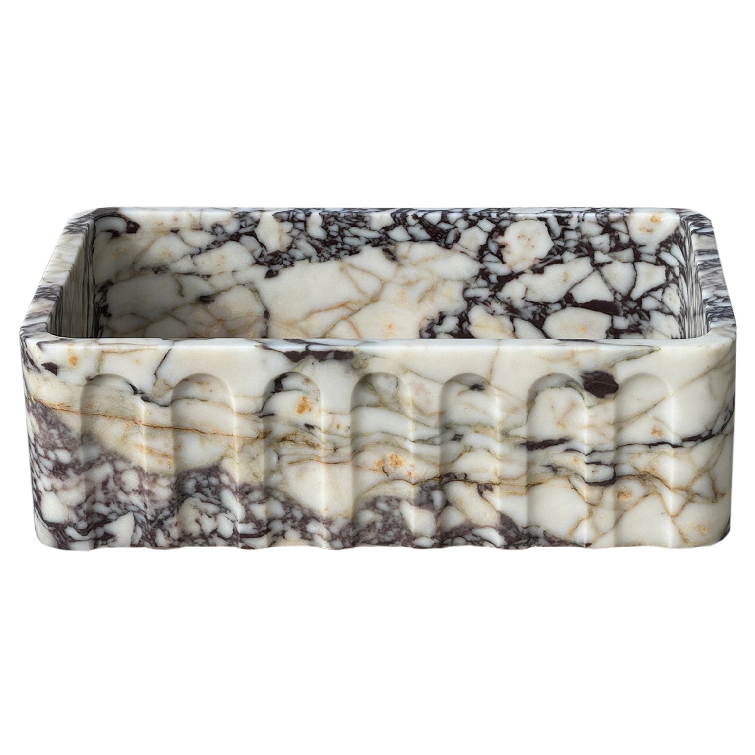 Calacatta Viola Marble Wall-Mounted Bathroom Vanity Sink with Fluted Front - Modern NTRVS156 for Luxury Bathroom & Powder Room Decor