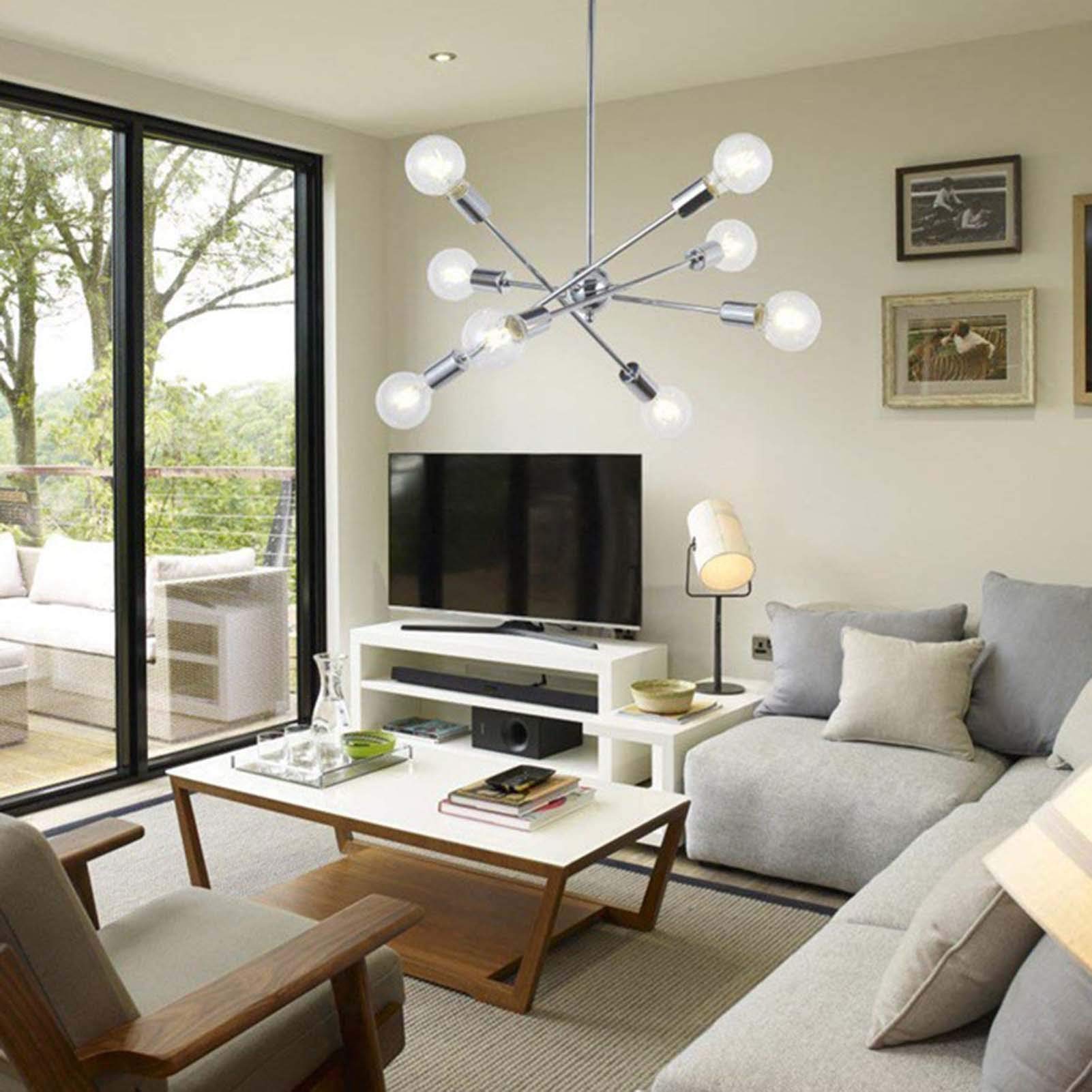 Vintage 6-Light Gold Industrial Sputnik Chandelier - Modern Metal Chrome Finish Ceiling Lamp for Dining Room, Kitchen Island, Bar & Living Room Lighting - Golden Finish