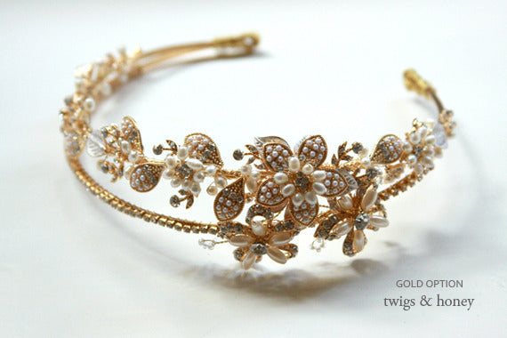 Elegant Double Band Golden Tiara for Women - Style #147 | Perfect for Weddings, Prom, and Special Occasions