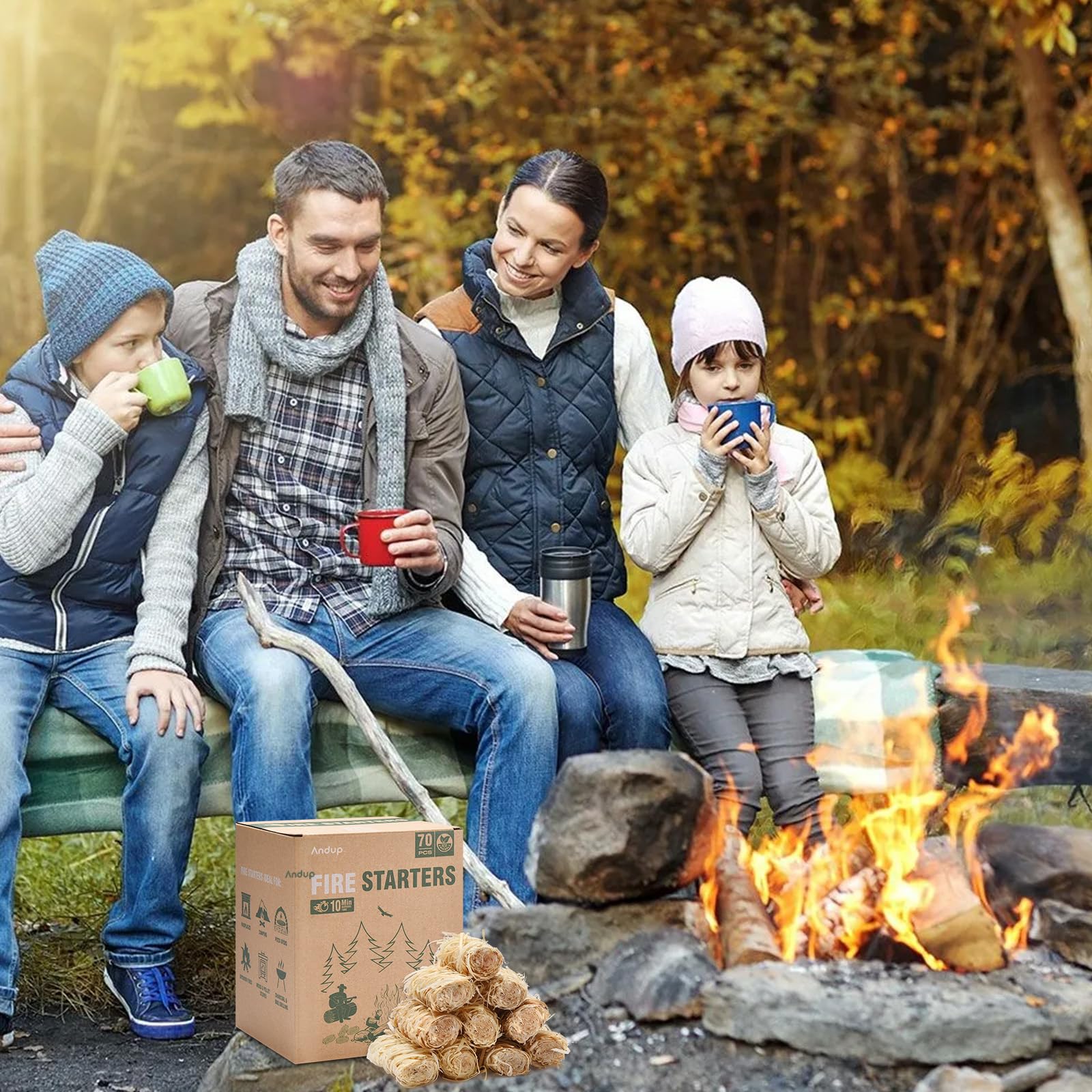 **70PCS Natural Wood Fire Starters for Camping, BBQ, Fireplace, Grill & Wood Stove - Quick & Easy Charcoal Starter for Outdoor Cooking, Bonfires & Pizza Oven**    *(Perfect for Camping Trips, Backyard BBQs, Fireplace Nights & Outdoor Adventures)*