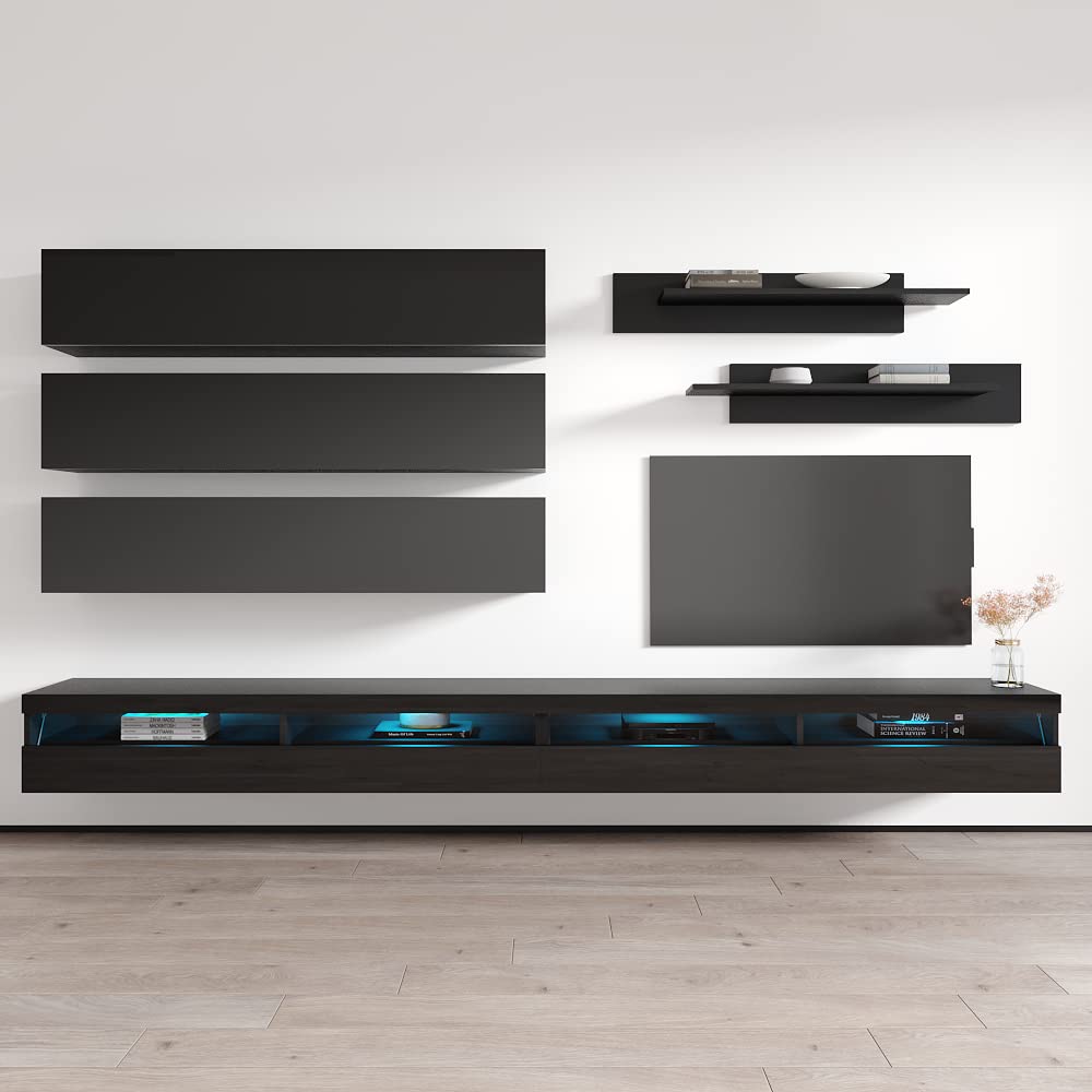 Modern Floating TV Stand with Storage & LED Lights - Wall-Mounted Entertainment Center for Bedroom & Living Room - 35