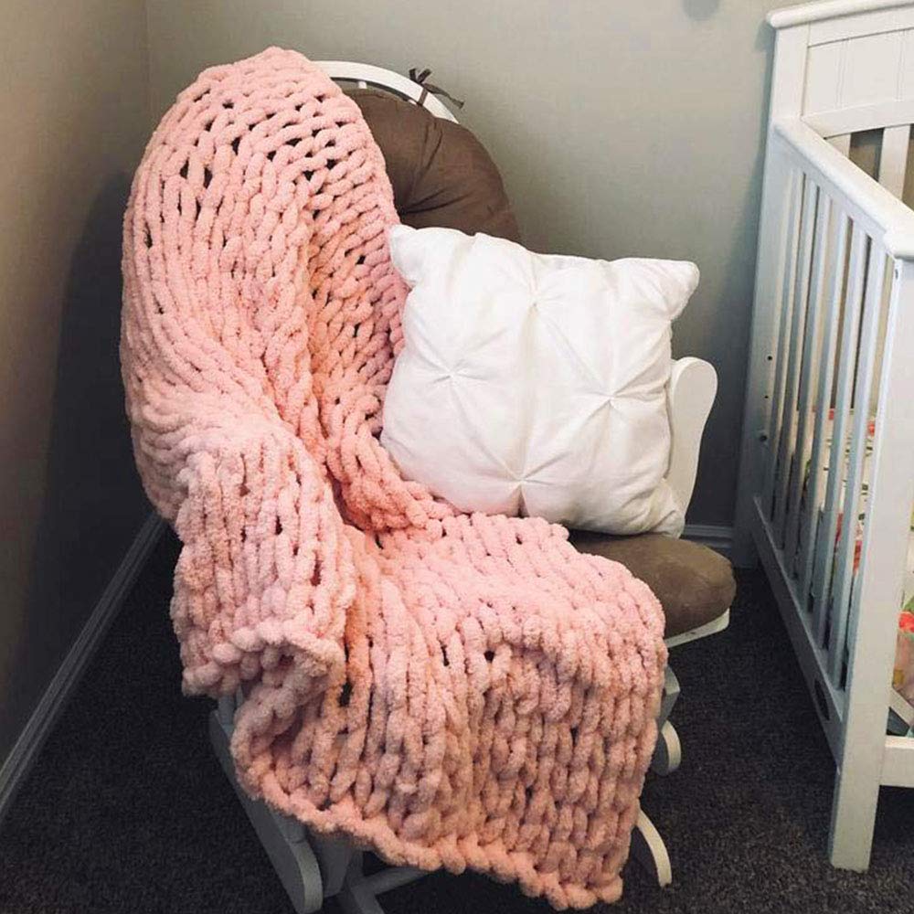Super Chunky Knit Chenille Yarn 2-Pack - Blush Pink Vegan Jumbo Yarn for Hand Knitting, Arm Knit Blankets, DIY Pillows, Throws & Hats (250g Per Skein) - Perfect for Cozy Home Decor, Winter Crafts & Gift Making