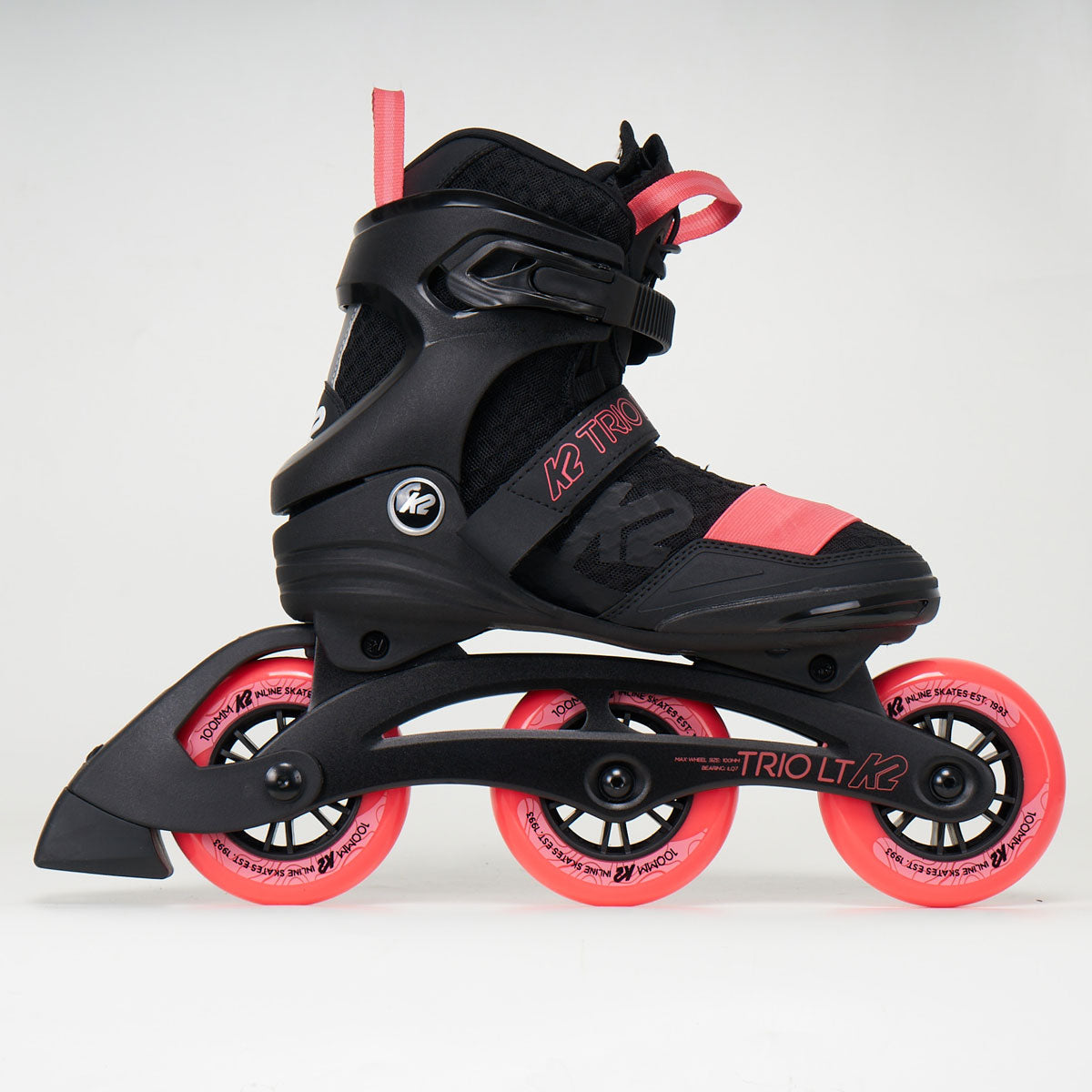 K2 Trio LT 100 Women's Inline Skates - Black/Coral - Comfortable Fitness & Recreational Roller Skates for Outdoor & Indoor Use