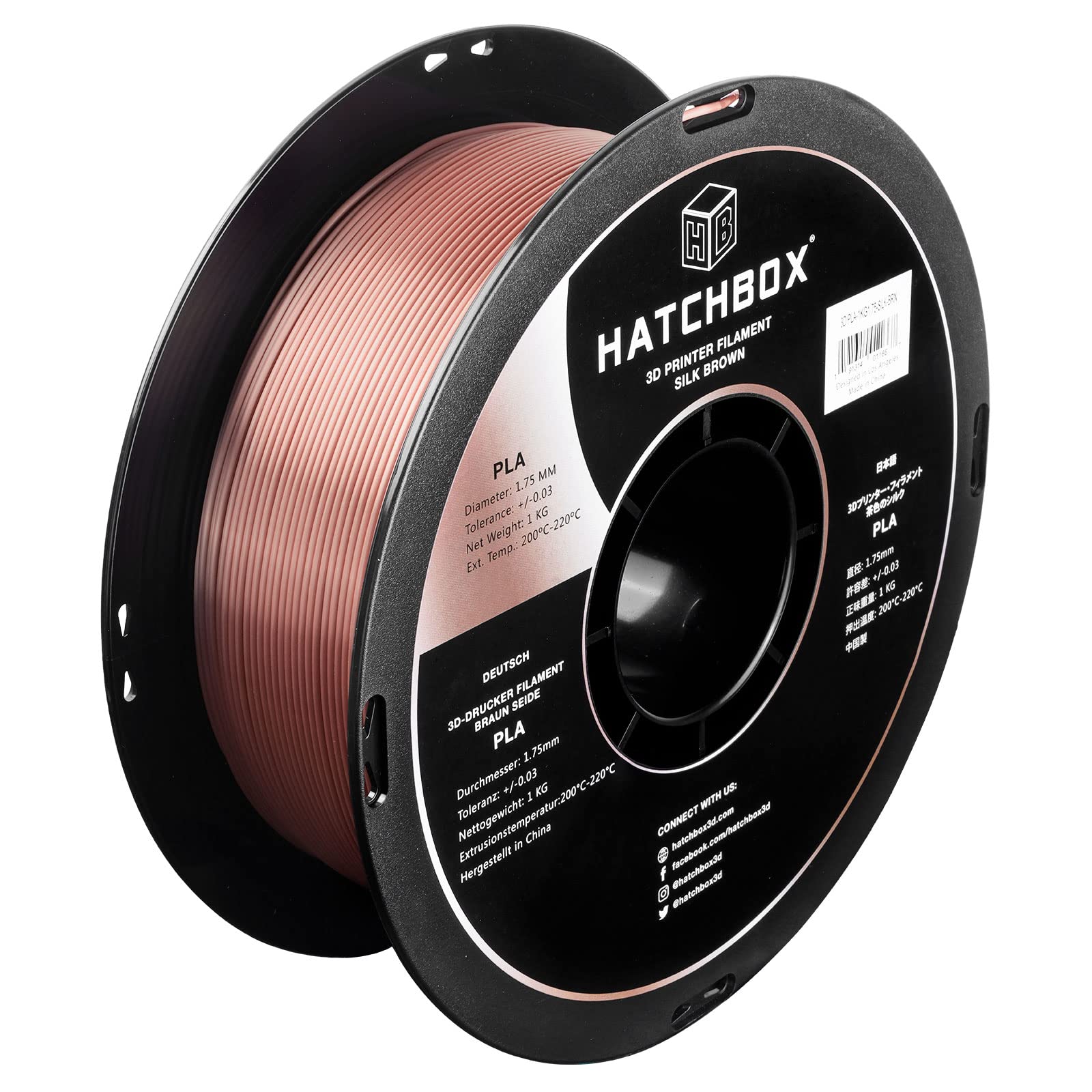 HATCHBOX Premium Silk PLA 3D Printer Filament - 1.75mm, 1kg Spool, Brown - High Precision +/-0.03mm for Smooth 3D Printing - Ideal for Cosplay Props, Home Decor & DIY Projects