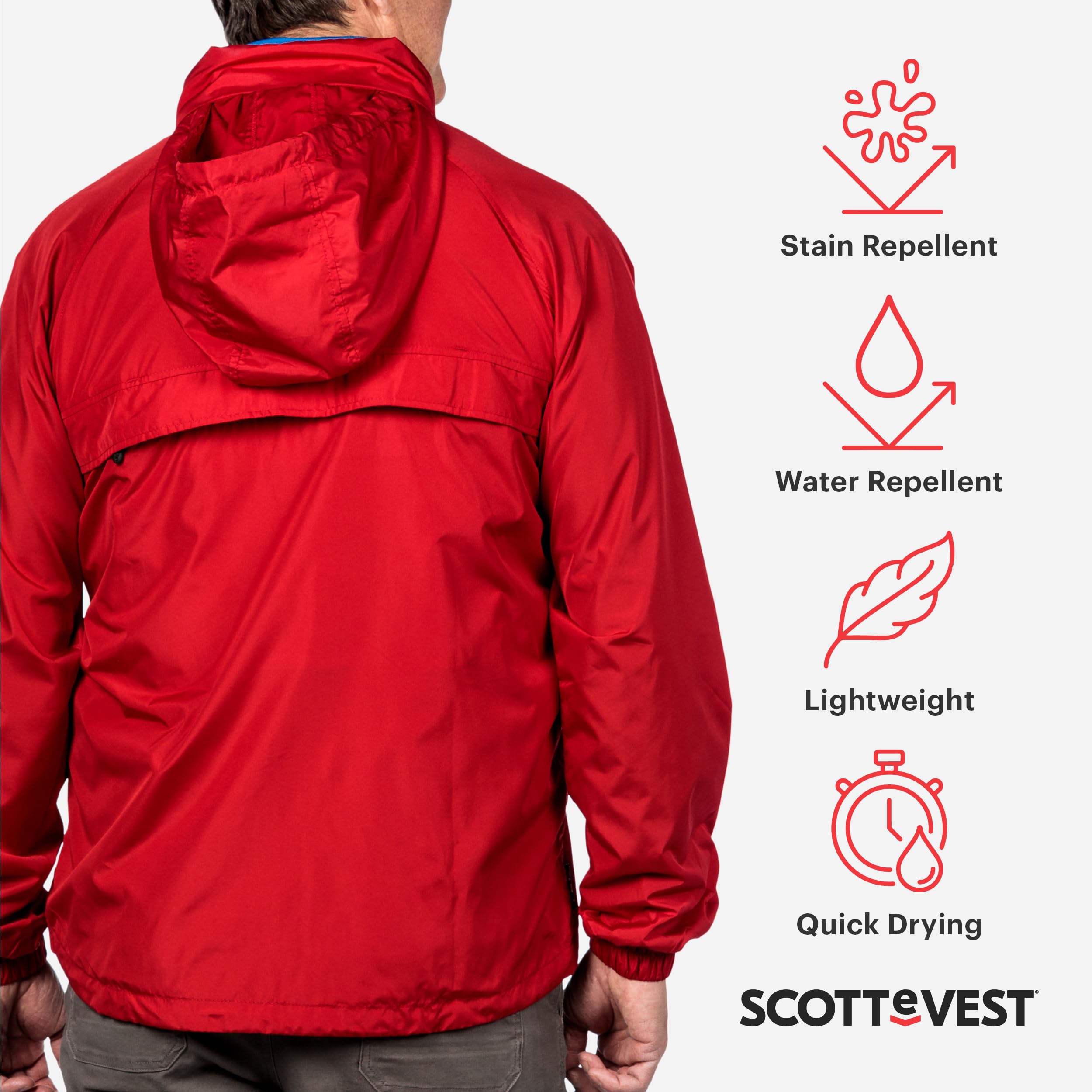 SCOTTeVEST Men's Pack Windbreaker Jacket with 19 Hidden Pockets - Lightweight Water Repellent Travel Jacket for Hiking, Commuting & Outdoor Activities