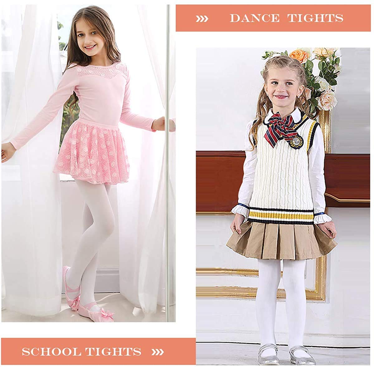 Zando Girls Ballet Dance Tights - Ultra Soft Convertible Tights for Ballet & Transition Dance | Kids & Students Dancewear | Perfect for Ballet Class, Recitals & Dance Practice