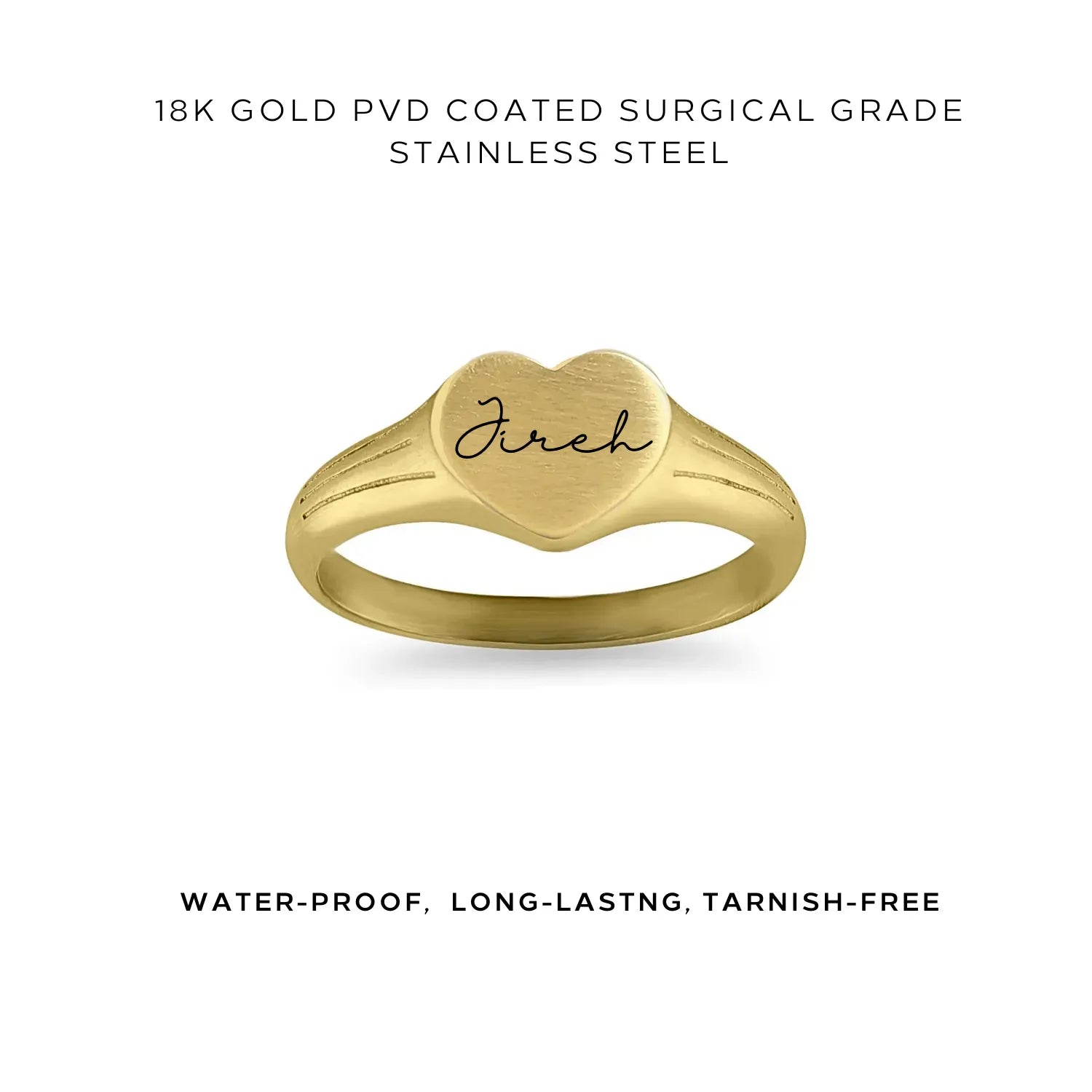 Personalized Heart Signet Engraved Ring - Custom Name & Date - Sterling Silver or Gold Plated - Perfect for Couples, Anniversary & Valentine's Gifts - $35.00