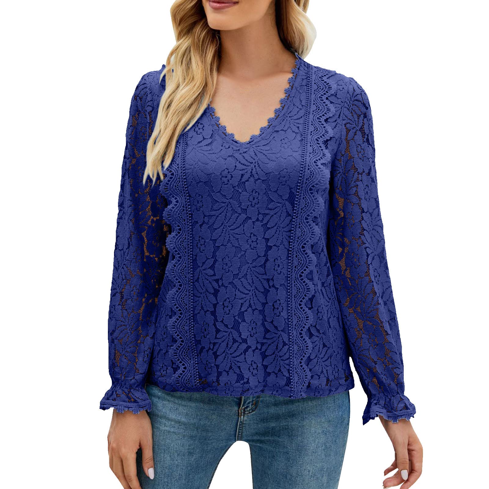 ONHUON Women's Long Sleeve & 3/4 Sleeve T-Shirts - Flowy Round Neck Blouse, Tunic Tops & Basic Tees for Casual Wear, Office & Everyday Outfits