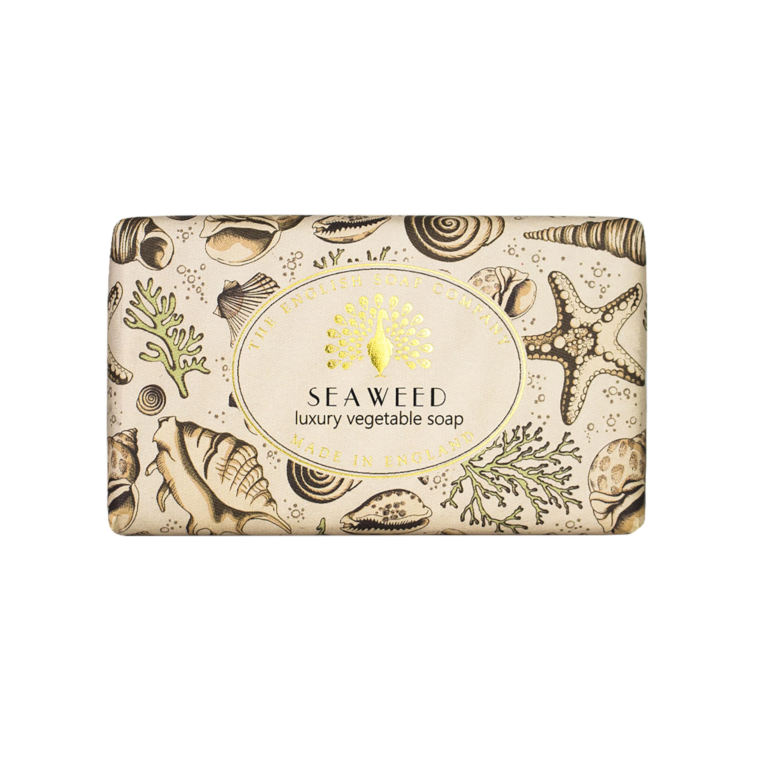 The English Soap Company Vintage Wrapped Luxury Seaweed & Shea Butter Soap Bar - 6.7 oz Moisturizing Face & Body Cleanser with Natural Seaweed Scent - Perfect for Spa Day, Gift Sets & Eco-Friendly Bathroom Essentials