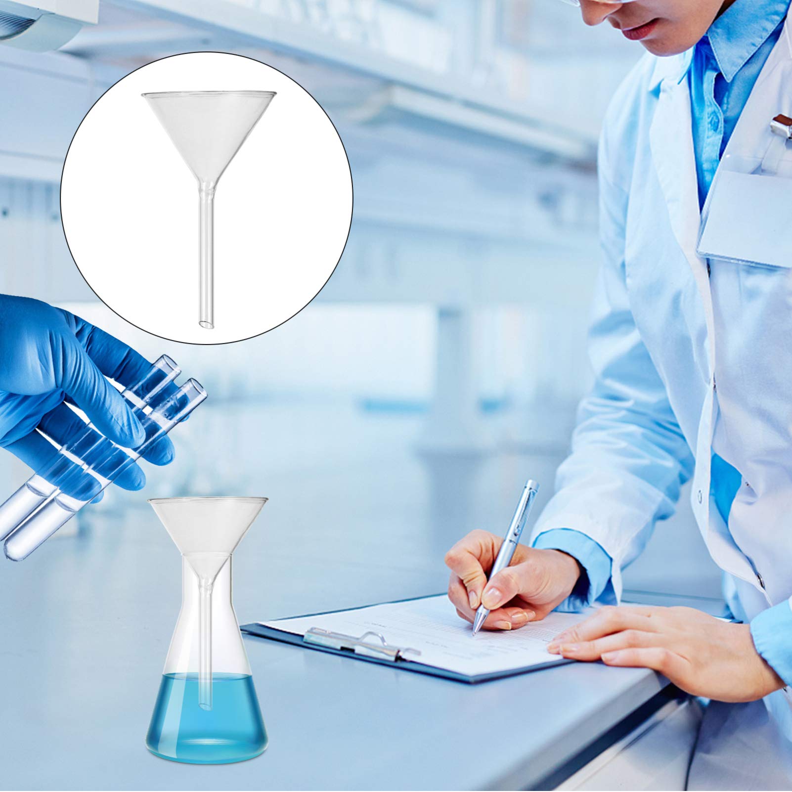 4-Piece Lab Glass Funnel Set - Scientific Glass Triangle Funnels for Bottle Filling, Perfumes, Essential Oils & Laboratory Chemicals | Perfect for Science Experiments, DIY Crafts & Essential Oil Blending