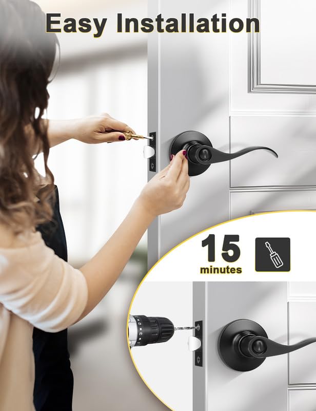 Mengico 5 Pack Black Interior Door Lock Set - Reversible Wave Lever Handles for Bedroom, Bathroom & Privacy Doors | Durable & Stylish Home Hardware Upgrade