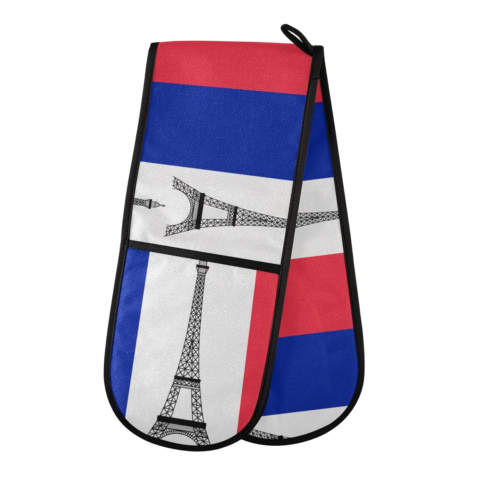 Eiffel Tower on French Flag Oven Mitts & Pot Holders Set - Heat Resistant BBQ Gloves for Cooking, Baking & Grilling (35