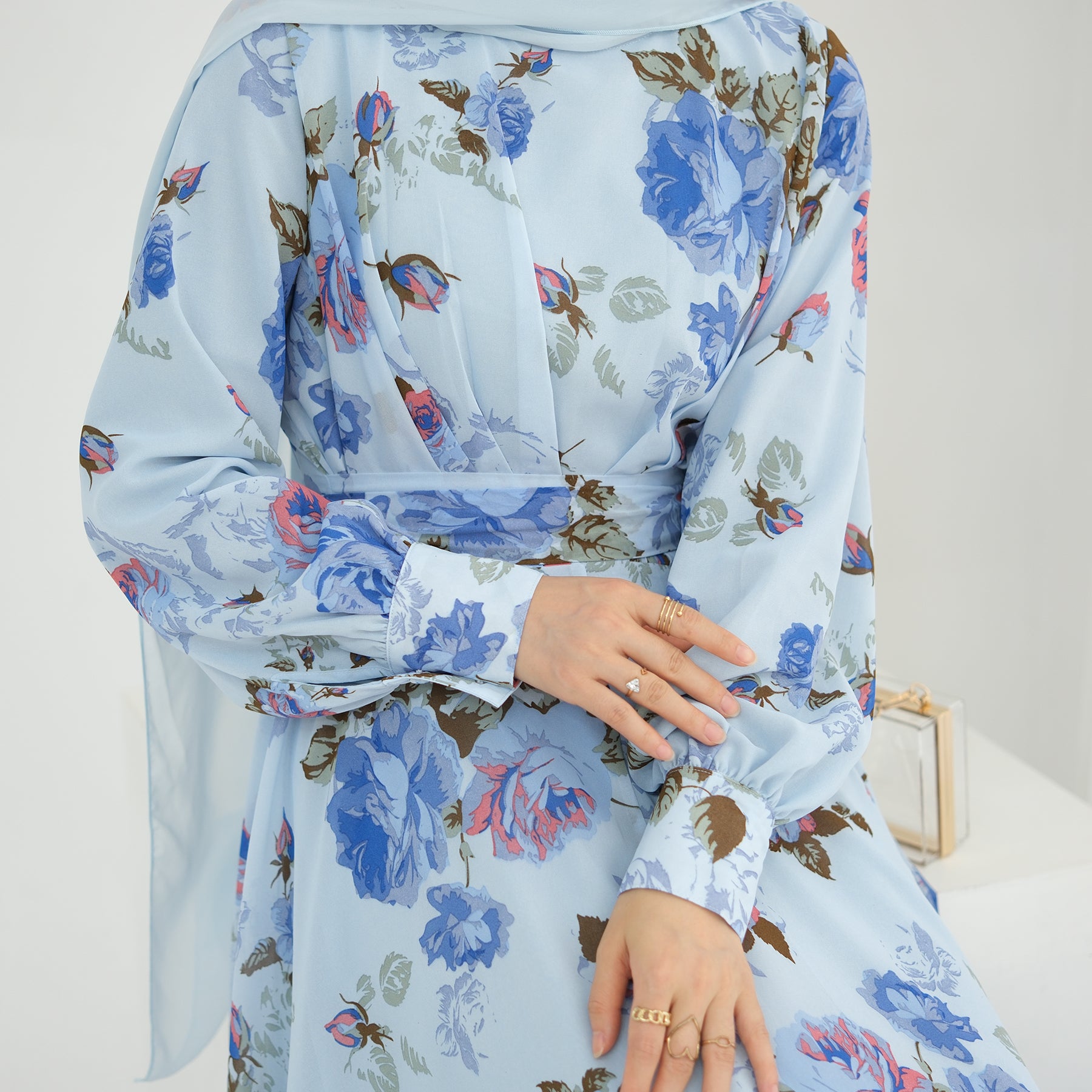 Elegant Gardenia Floral Maxi Dress in Blue & Pink - Perfect for Summer Weddings, Beach Vacations & Boho Chic Outfits