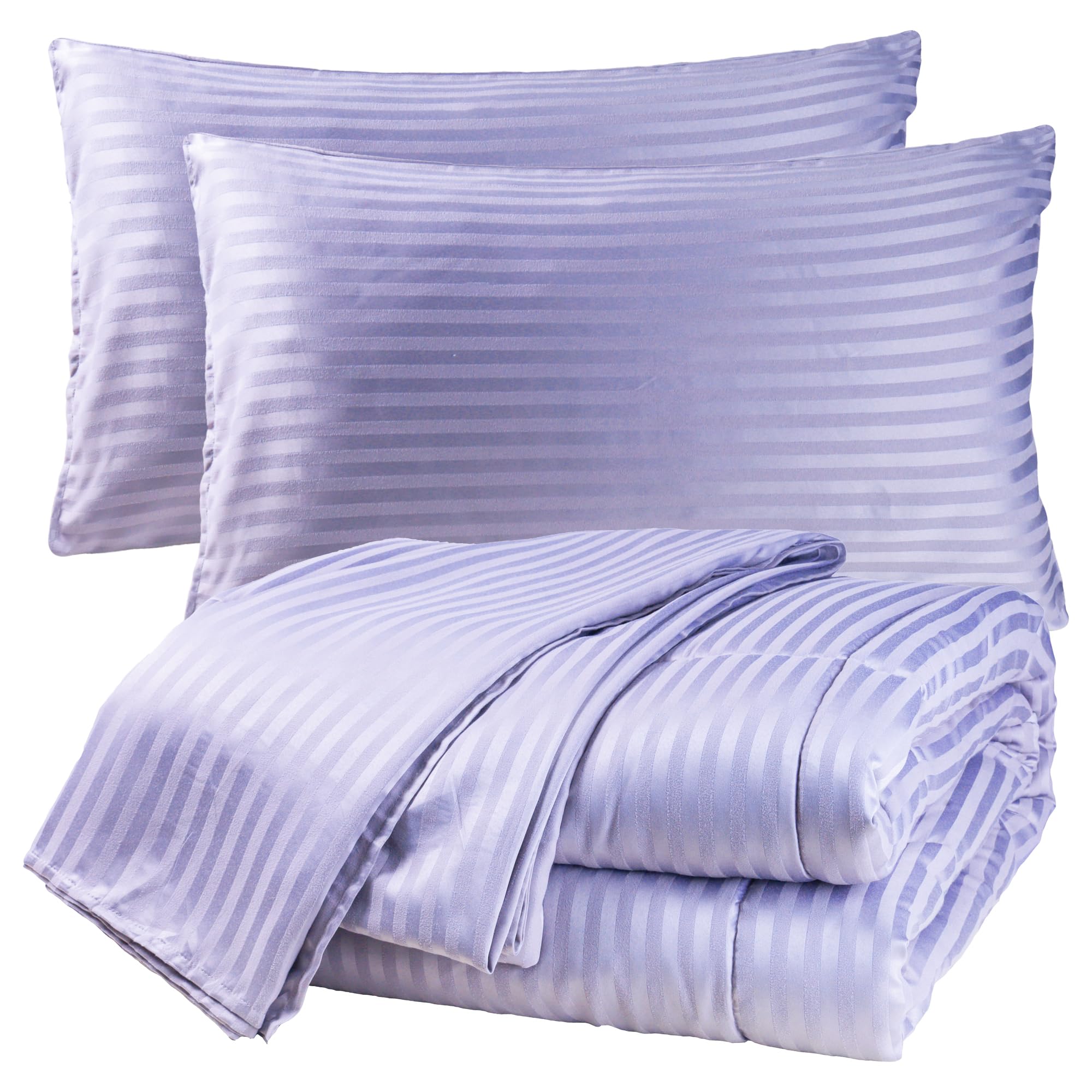 ZPECC 5-Piece Twin Comforter Set with Sheets - Super Soft All Season Bed in a Bag for Kids | Solid Color Neutral Bedding for Boys & Girls (Purple Striped) | Perfect for Kids' Bedrooms, Dorm Rooms & Sleepovers