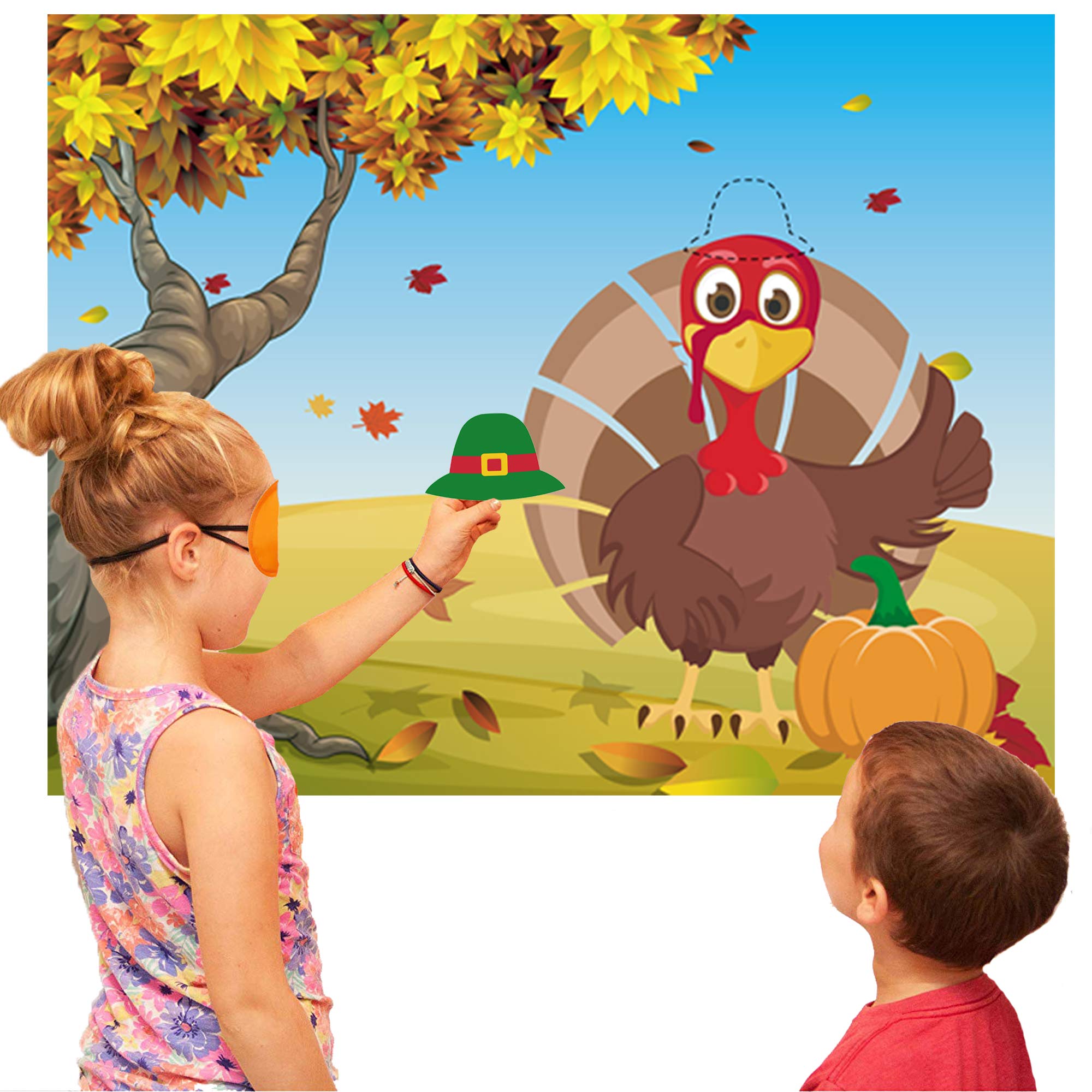 Thanksgiving Party Games for Kids - Pin The Hat on The Turkey Game, Fall Festival Activities & Party Supplies, Fun Thanksgiving Crafts & Gifts for Children - Perfect for Classroom, Family Gatherings & Holiday Celebrations