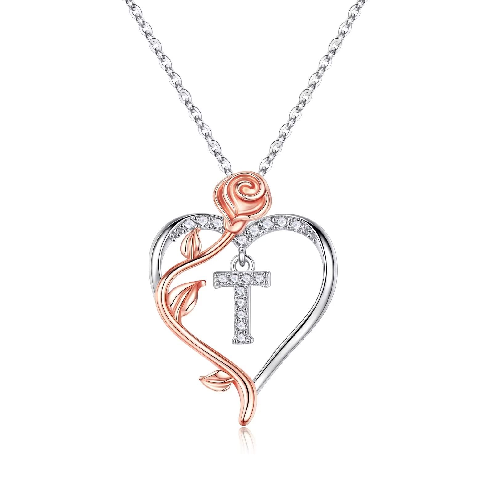 Yesteel Rose Heart Initial Necklace for Women - Personalized Letter Pendant Jewelry, Mothers Day Valentine's Anniversary Birthday Gift for Her, Wife, Girlfriend, Teen Girls | Romantic Present, Everyday Wear, Date Night Accessory