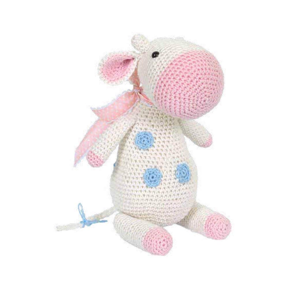 Tuva Meadow The Cow White and Pink Amigurumi Crochet Plush Toy - Handmade Stuffed Animal for Kids, Nursery Decor, Baby Shower Gift, Kawaii Cute Collectible