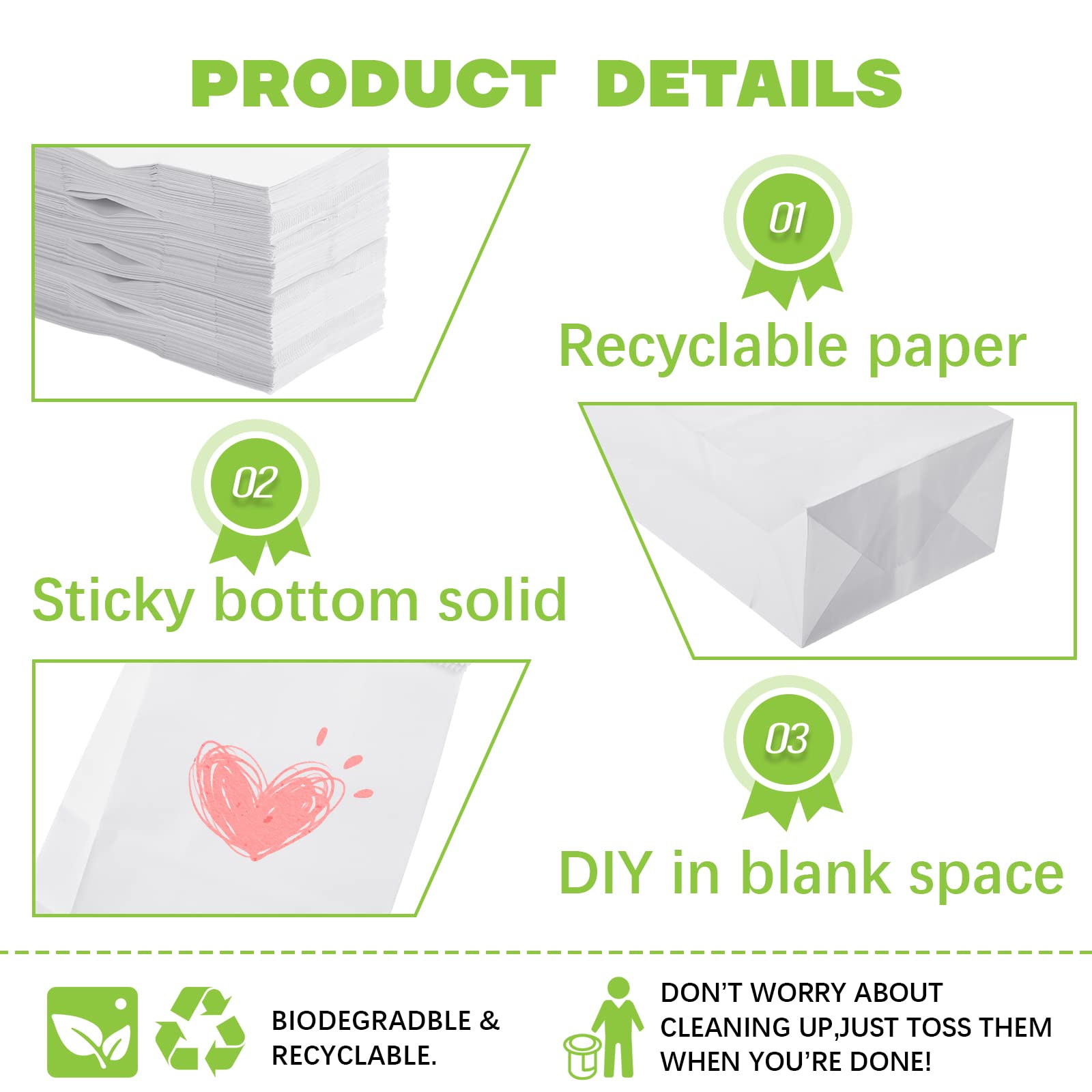 400-Piece Kraft White Paper Bags - 3.5